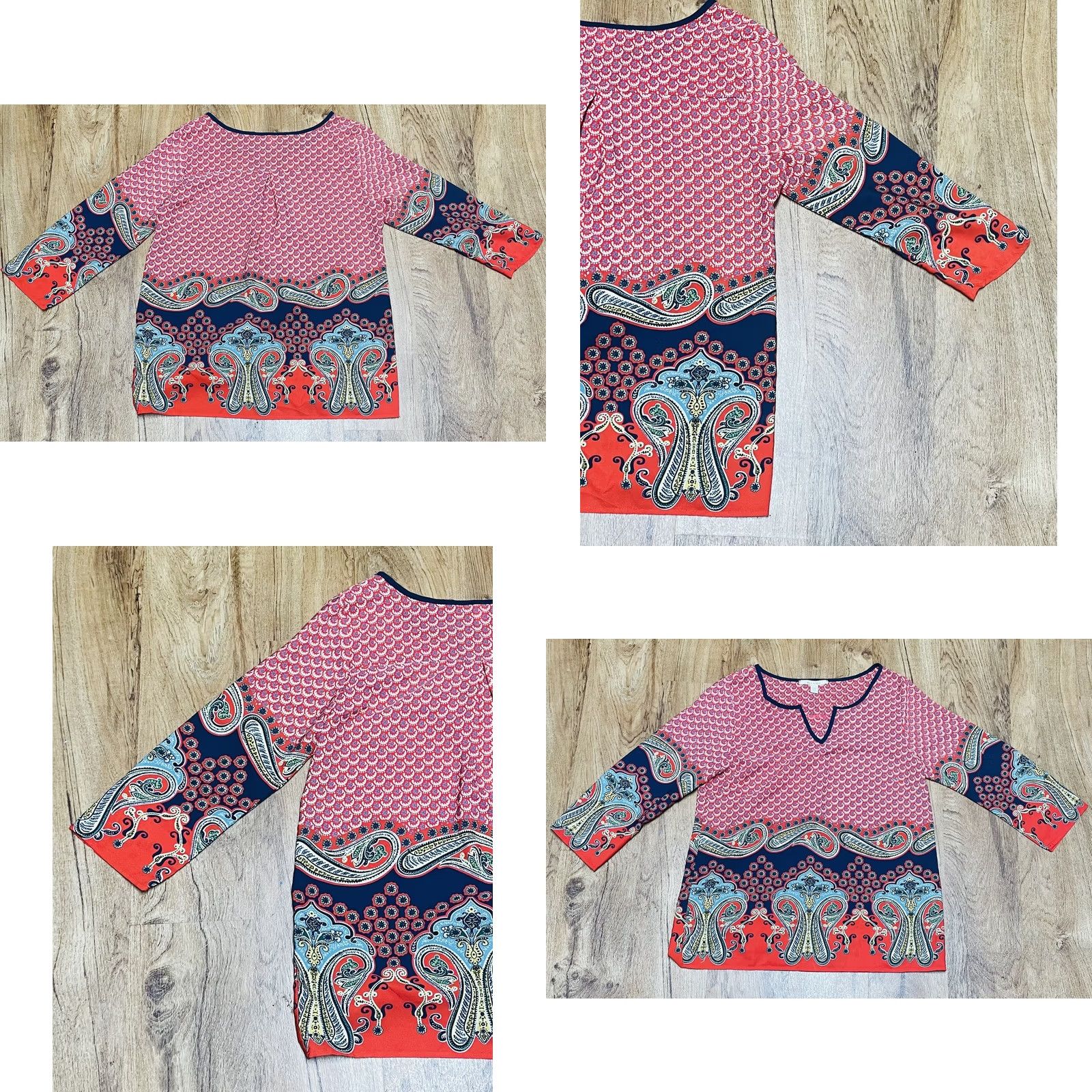 Vintage Mi A Mi Blouse Long Sleeve Shirt Red & Blue Sz Medium Pullover USA Womens Geometric Pattern Size M / US 6-8 / IT 42-44 - 7 Thumbnail