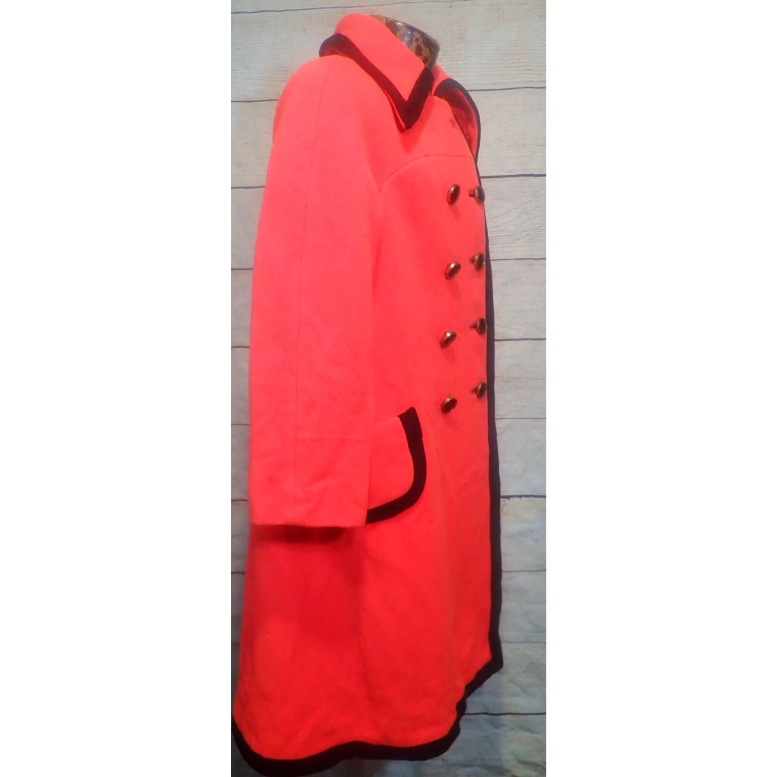 Doublet VINTAGE MERI K Womens M Red Wool Double Breasted Collared Trench Coat 1970s Classic Menswear Size M / US 6-8 / IT 42-44 - 2 Thumbnail