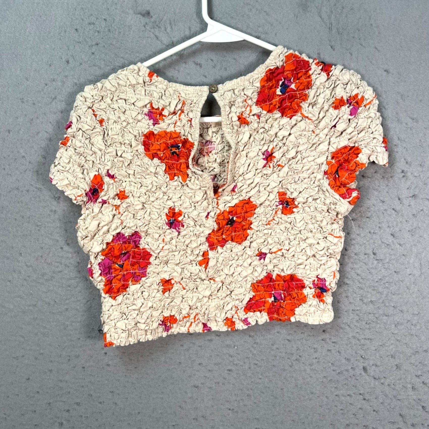 Free People Free People Womens Large Floral Cropped Top Beige Red Back Keyhole Blouse Shirt Womens L Floral 90s Vintage Optional? Size L / US 10 / IT 46 - 2 Thumbnail