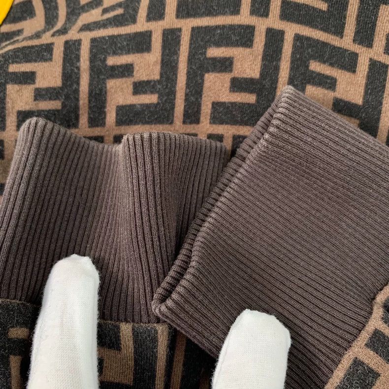 FENDI Dark brown logo letter full-print cotton hooded draw
