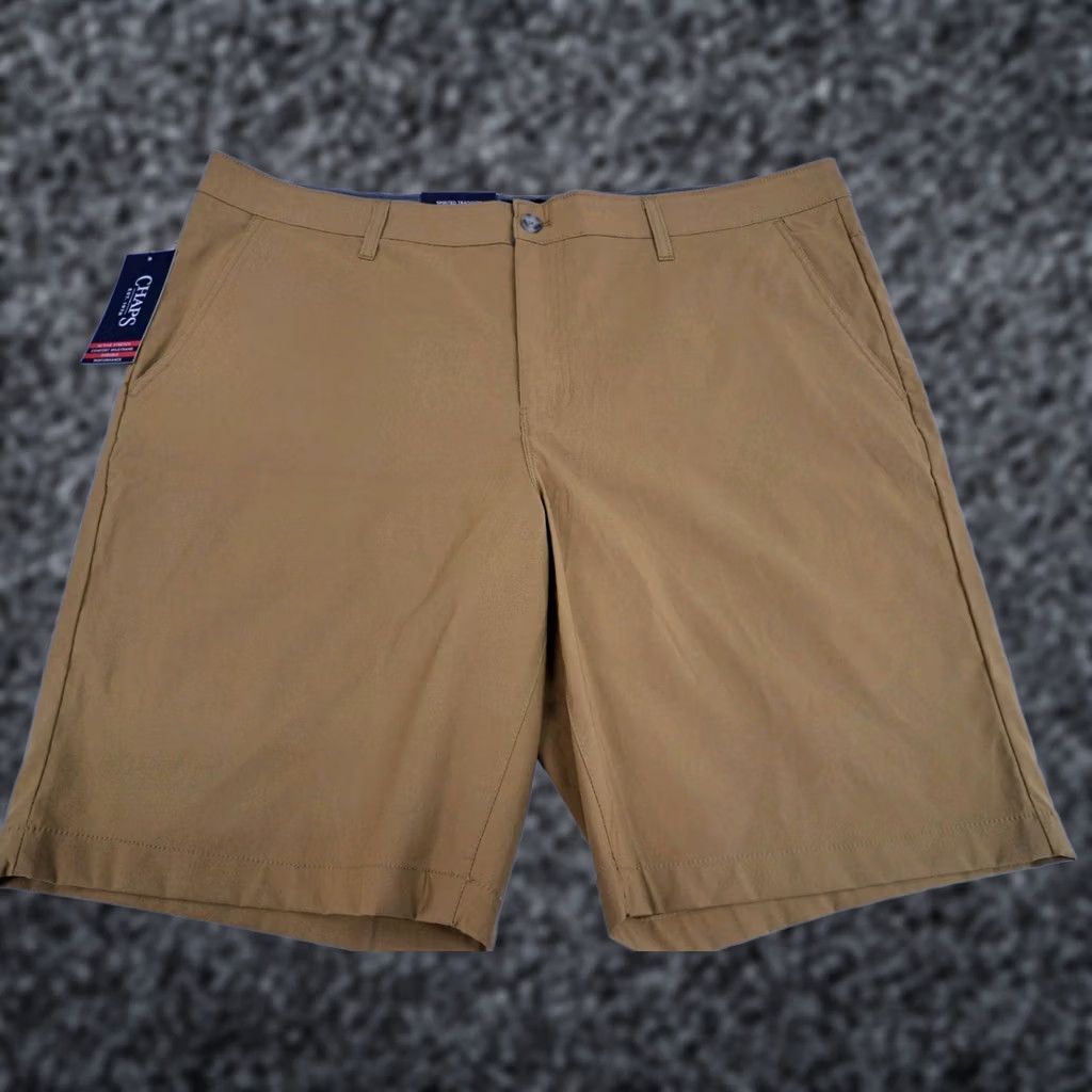 Chaps NWT Chaps Mens Performance Stretch Regular Fit Nylon/SP Shorts 40/10.5" #7138 Brown Chino Casual Travel Slas h Pockets Logo Zipper Easy Care 90s? Size US 40 / EU 56 - 1 Thumbnail