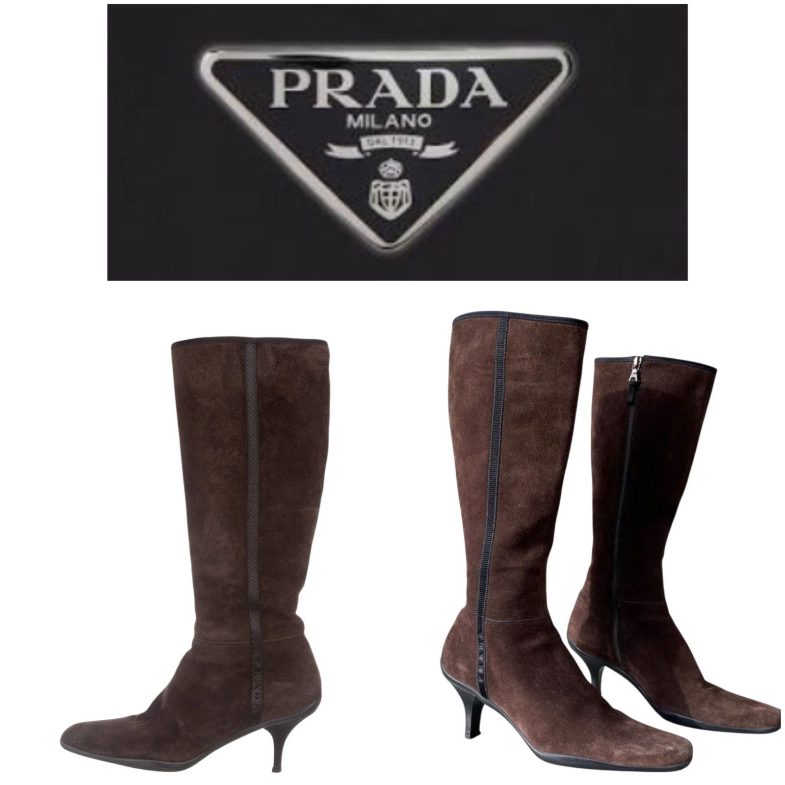 Prada PRADA BROWN SUEDE HEELED BOOTS - EU 38.5/US 8 Size US 8.5 / IT 38.5 - 18 Thumbnail