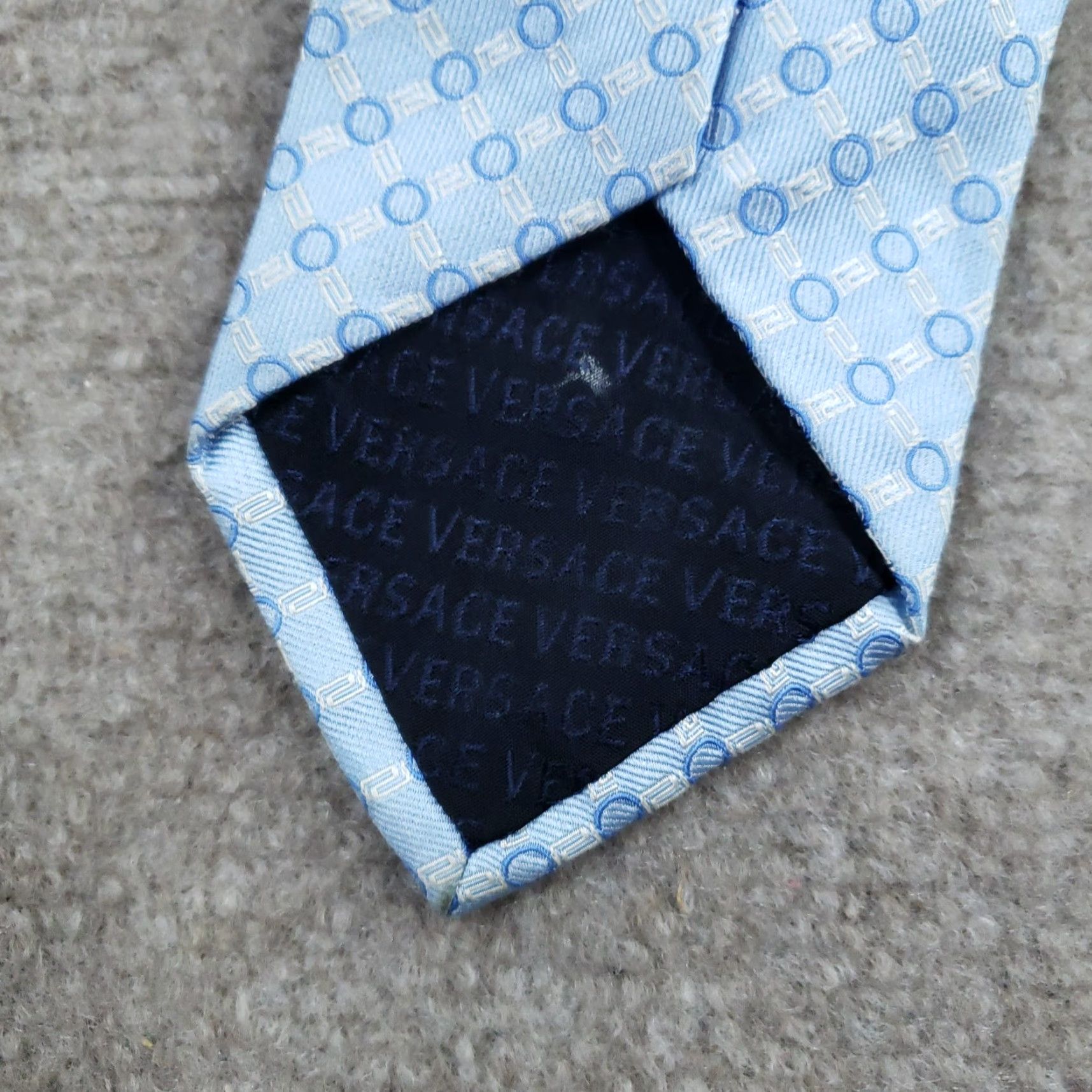 Versace Versace Tie Mens Blue Geometric Woven 100% Silk Designer Necktie Made Italy Z Size ONE SIZE - 3 Thumbnail