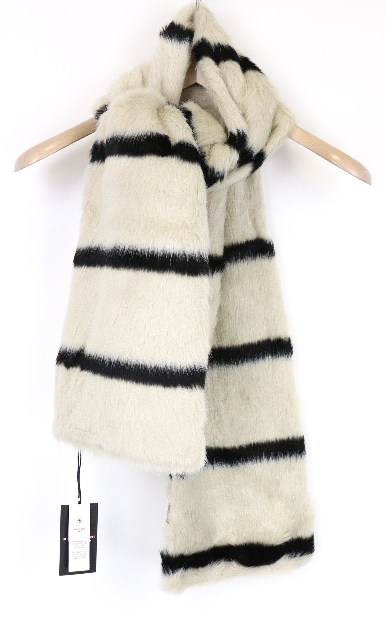 Maison Scotch OS Beige Brown Striped Faux Fur Scarf 74447 Size ONE SIZE - 2 Thumbnail