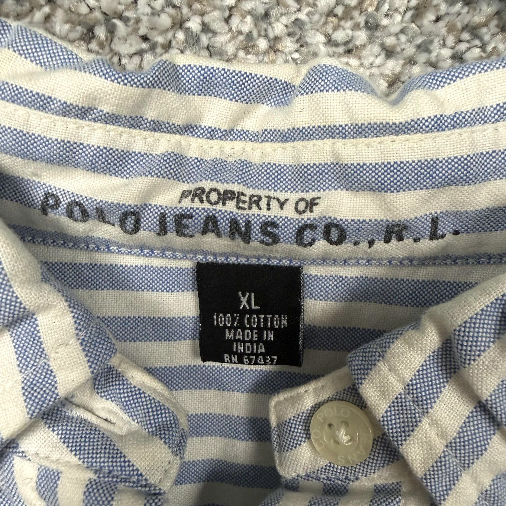 Vintage VINTAGE Polo Jeans Co Shirt Mens XL Striped Blue White Button-Up, Button-Down Collar, Long Sleeve, Casual Preppy, 100% Cotton Size US XL / EU 56 / 4 - 6 Thumbnail