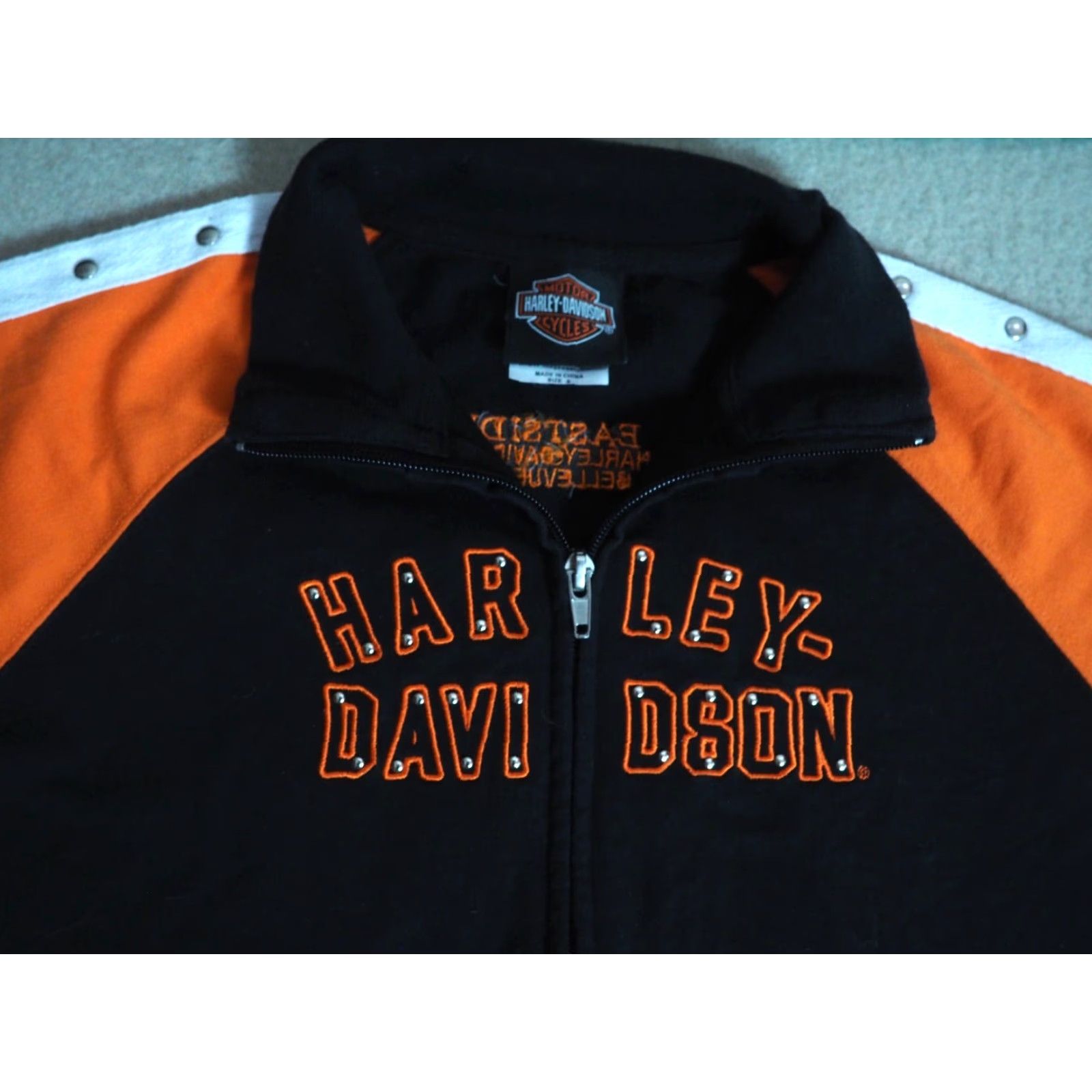 Harley Davidson VINTAGE Harley-Davidson Orange Black Zip Logo Grunge Biker Shirt Womens S Size S / US 4 / IT 40 - 2 Thumbnail