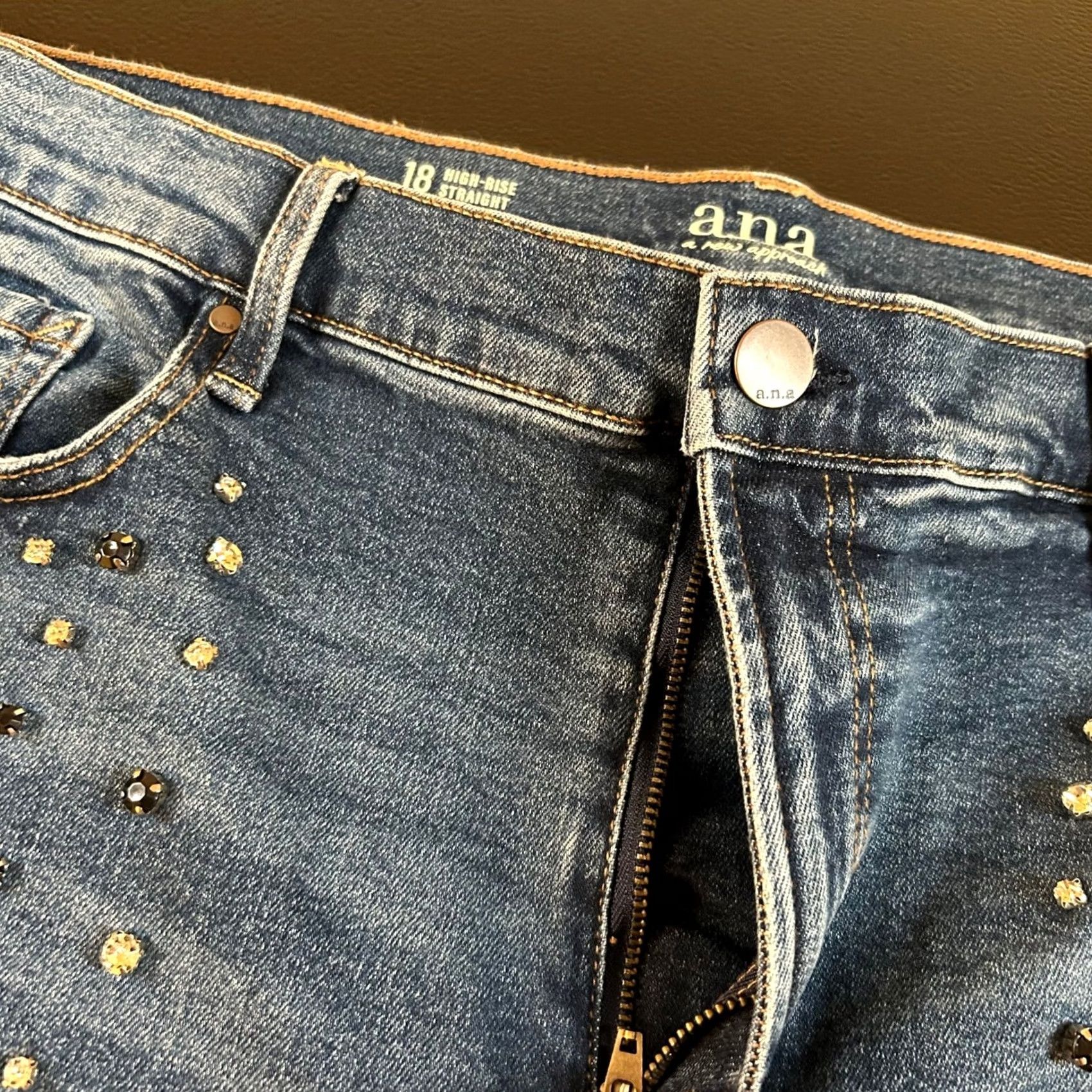 Vintage VINTAGE ANA High Rise Straight Jeans Embellished Rhinestone Denim Pants Womens 18 NWT Size 40" / US 18 - 7 Thumbnail