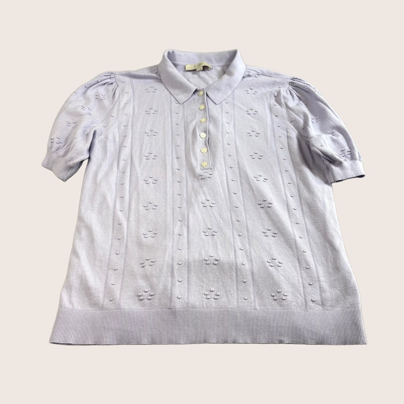 Loft LOFT Sweater Womens XL Lavender Short Sleeve Knit Polo Textured Preppy Classic Size XL / US 12-14 / IT 48-50 - 1 Thumbnail