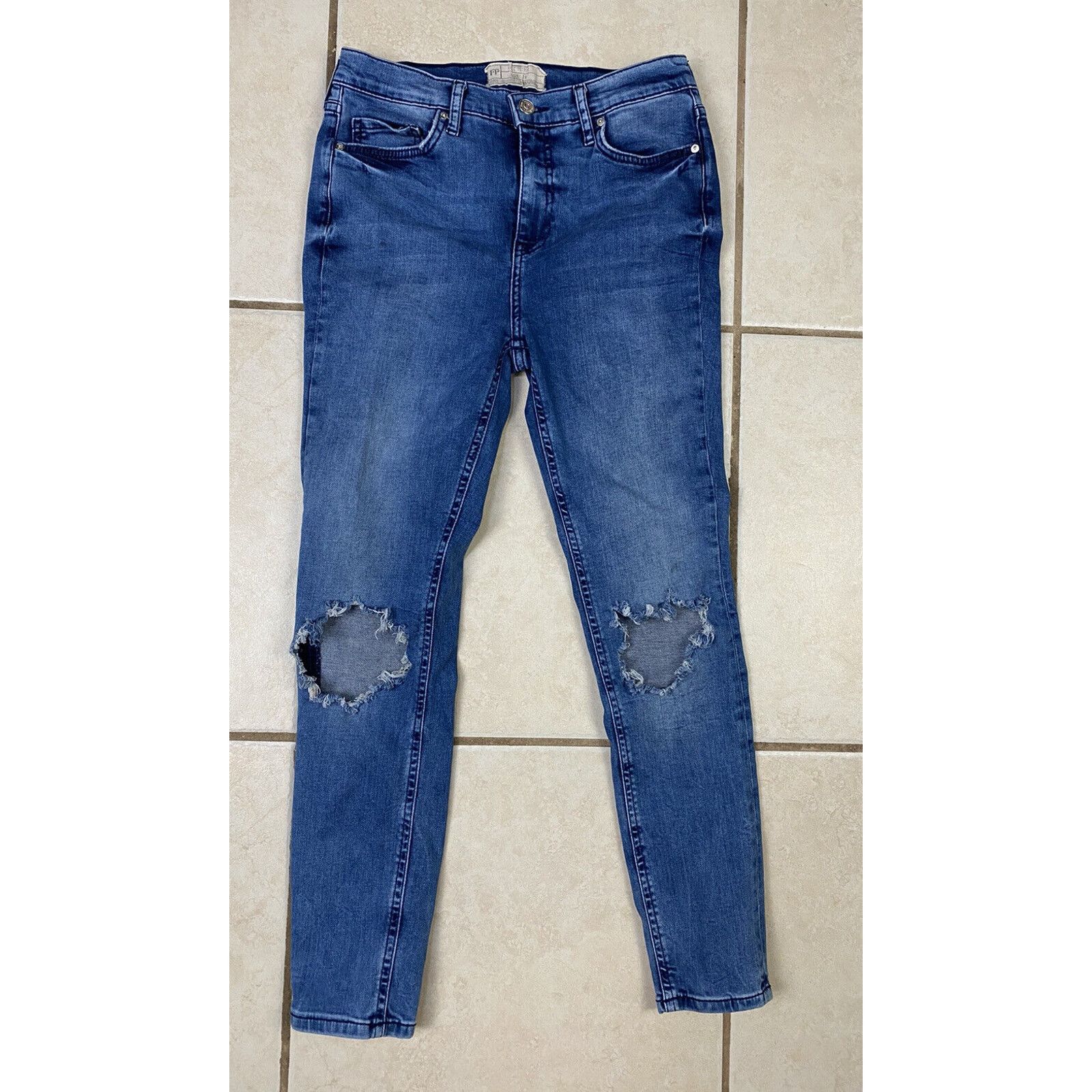Free People Free People 29 Regular Distressed Stretch Blue Denim Jeans Size 29" - 1 Thumbnail