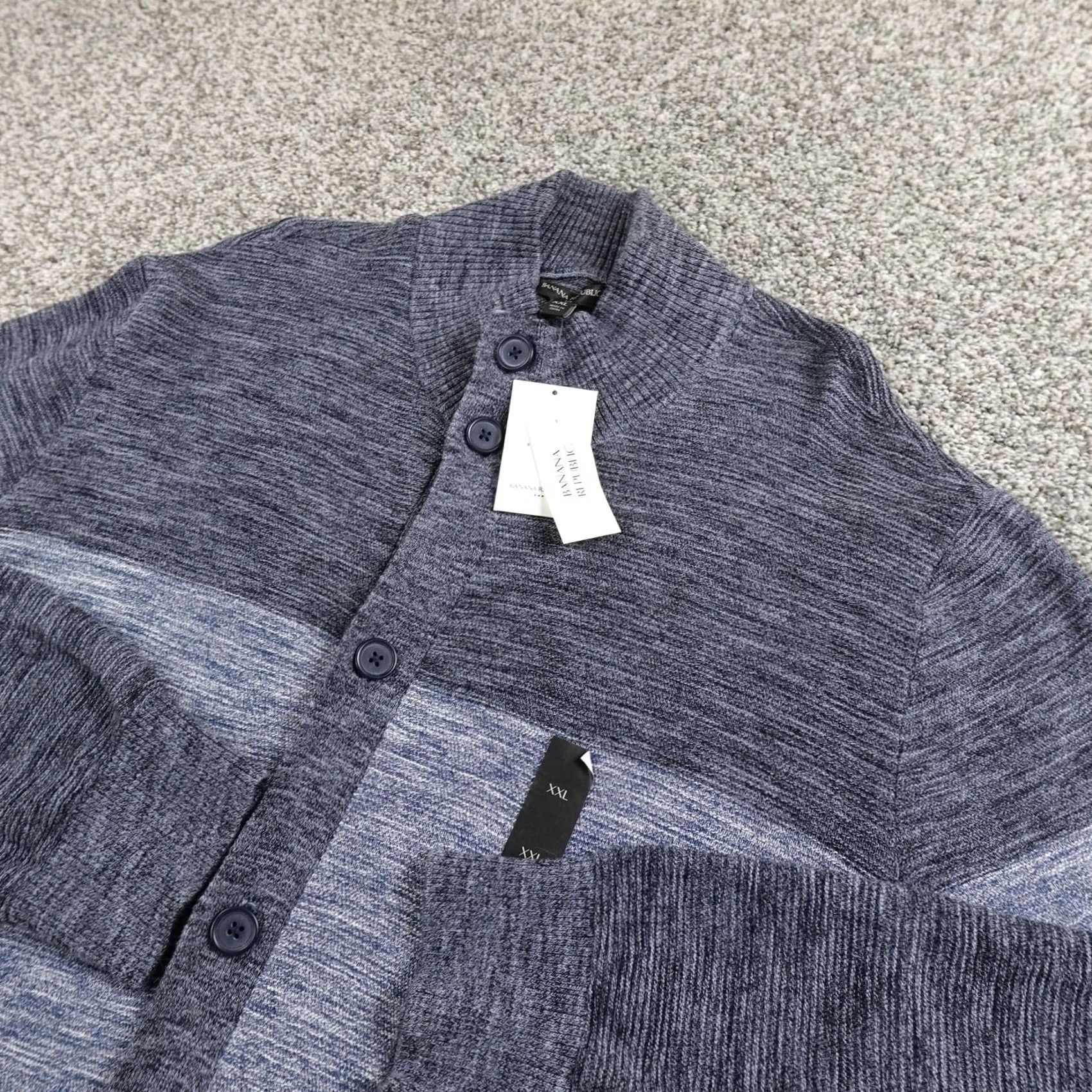 Banana Republic Banana Republic Sweater Cardigan Mens 2XL Blue Stripe Mock Neck Knit Cotton Button Pockets - Striped Knit Cardigan with Mock Neck, Long Sleeve, Casual Size US XXL / EU 58 / 5 - 2 Thumbnail