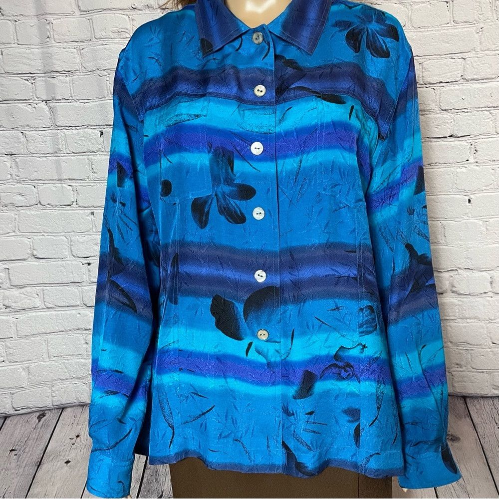 Chicos Chico's Silk Blue Long Sleeve Shirt Size 3 US XL Size XL / US 12-14 / IT 48-50 - 9 Thumbnail