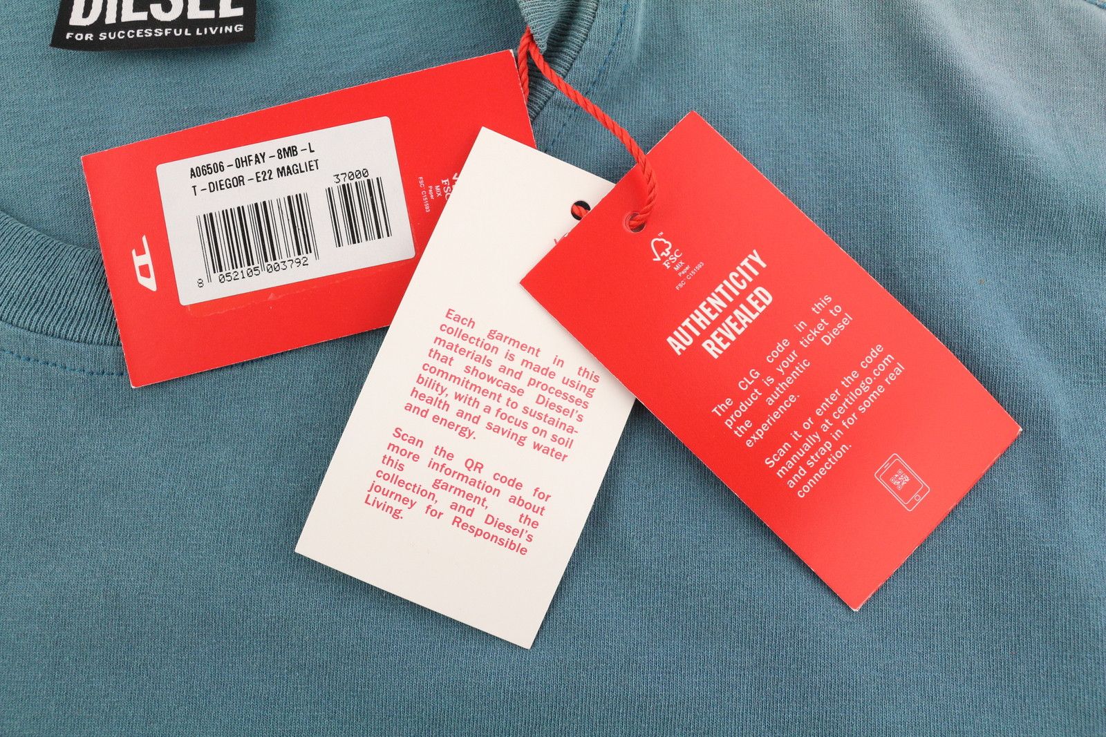 Diesel T-DIEGOR-E22 L Blue Fade Crew T-Shirt 41190 Size US L / EU 52-54 / 3 - 5 Thumbnail
