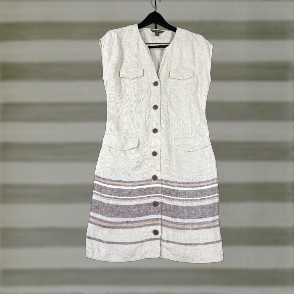 Tommy Bahama Tommy Bahama Linen Dress Womens M Beige Malene Stripe Pockets Button Front Dress Beige M Women’s Linen Dress Pockets Button Front Malene Stripe Size M / US 6-8 / IT 42-44 - 1 Thumbnail