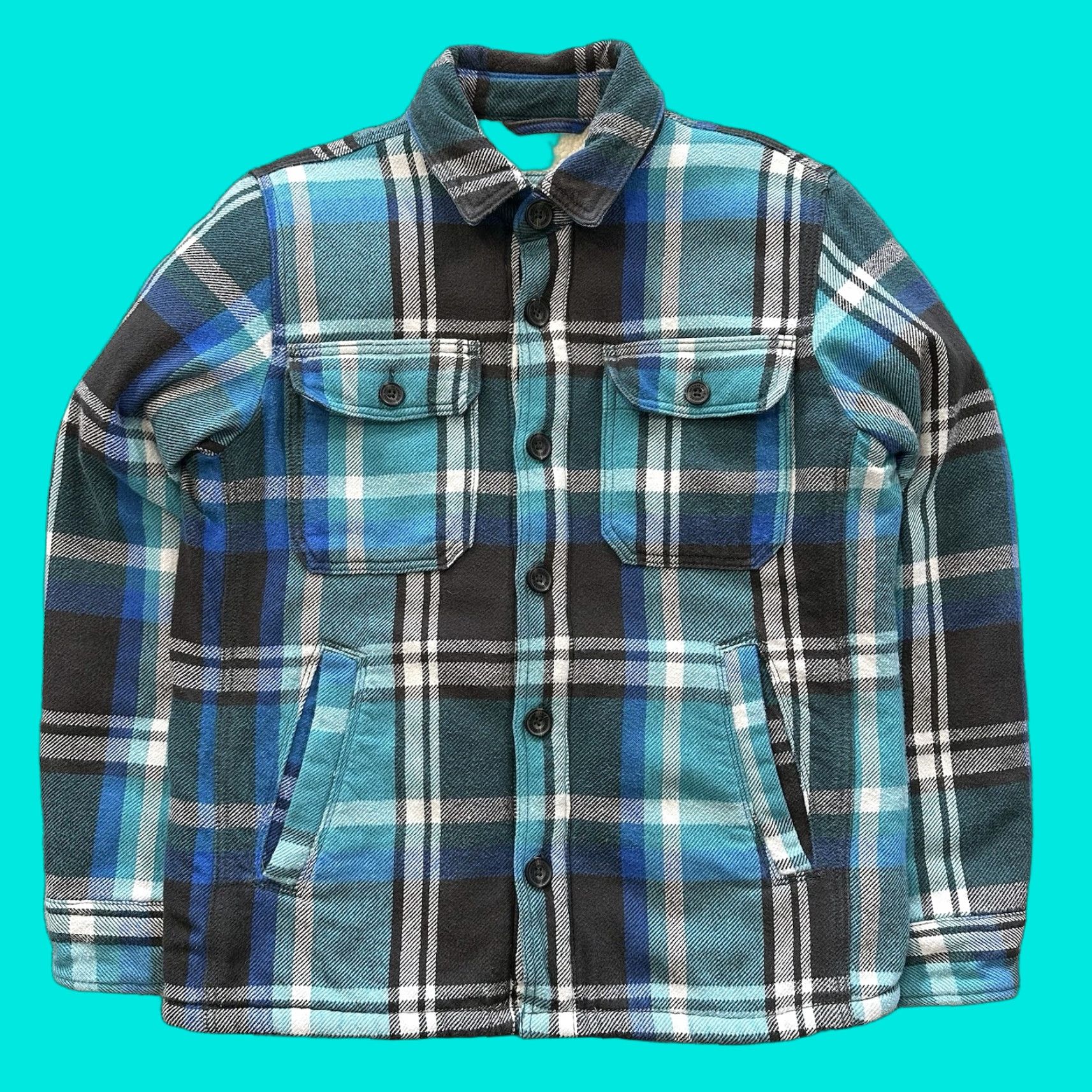 American Eagle Outfitters VINTAGE American Eagle Jacket Mens M Sherpa Lined Flannel Shirt Blue Green Plaid Size US M / EU 48-50 / 2 - 1 Thumbnail