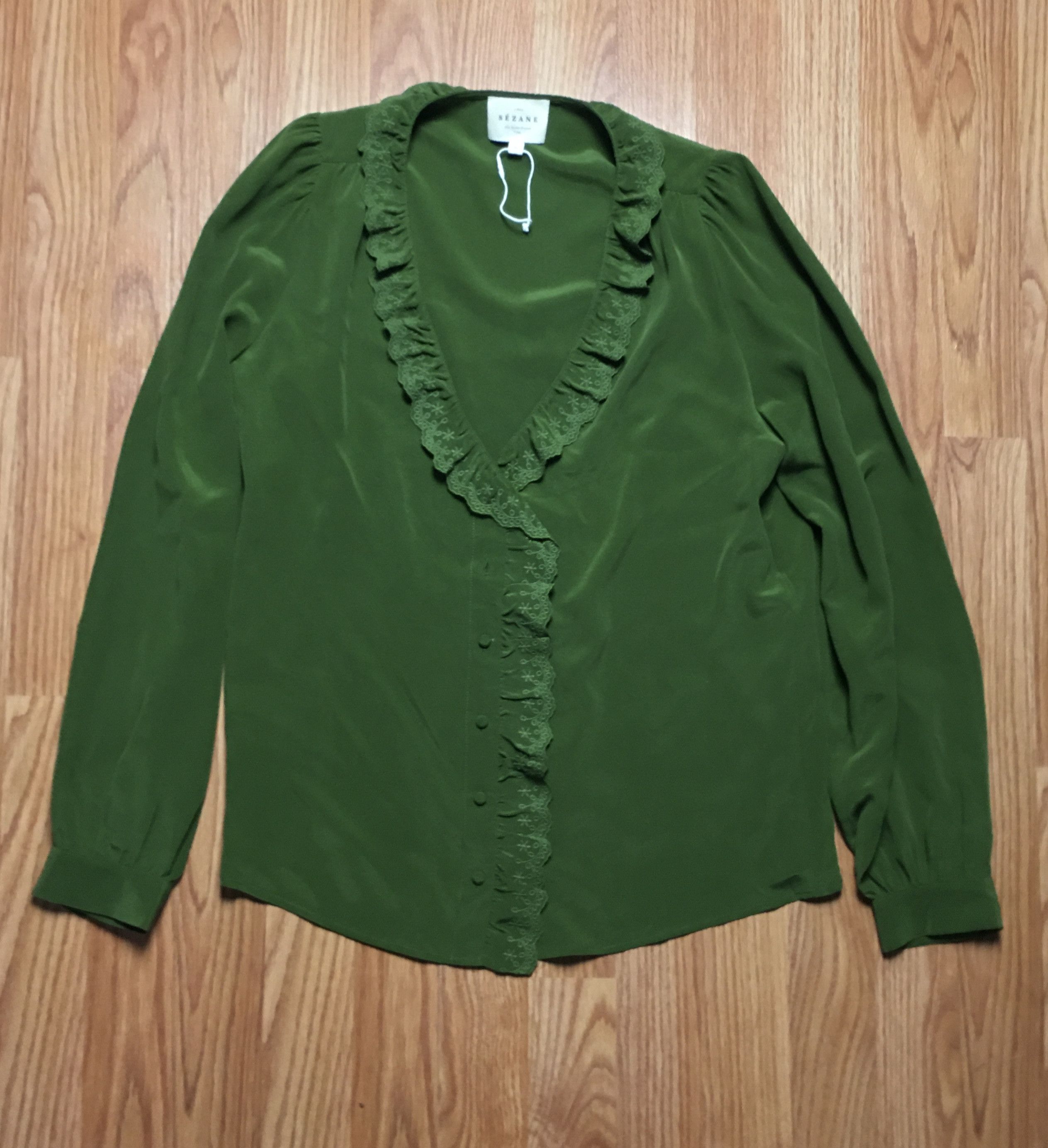 Sezane Sezane Rosine Green Silk Blouse Shirt Size EU 36 Size XS / US 0-2 / IT 36-38 - 11 Thumbnail