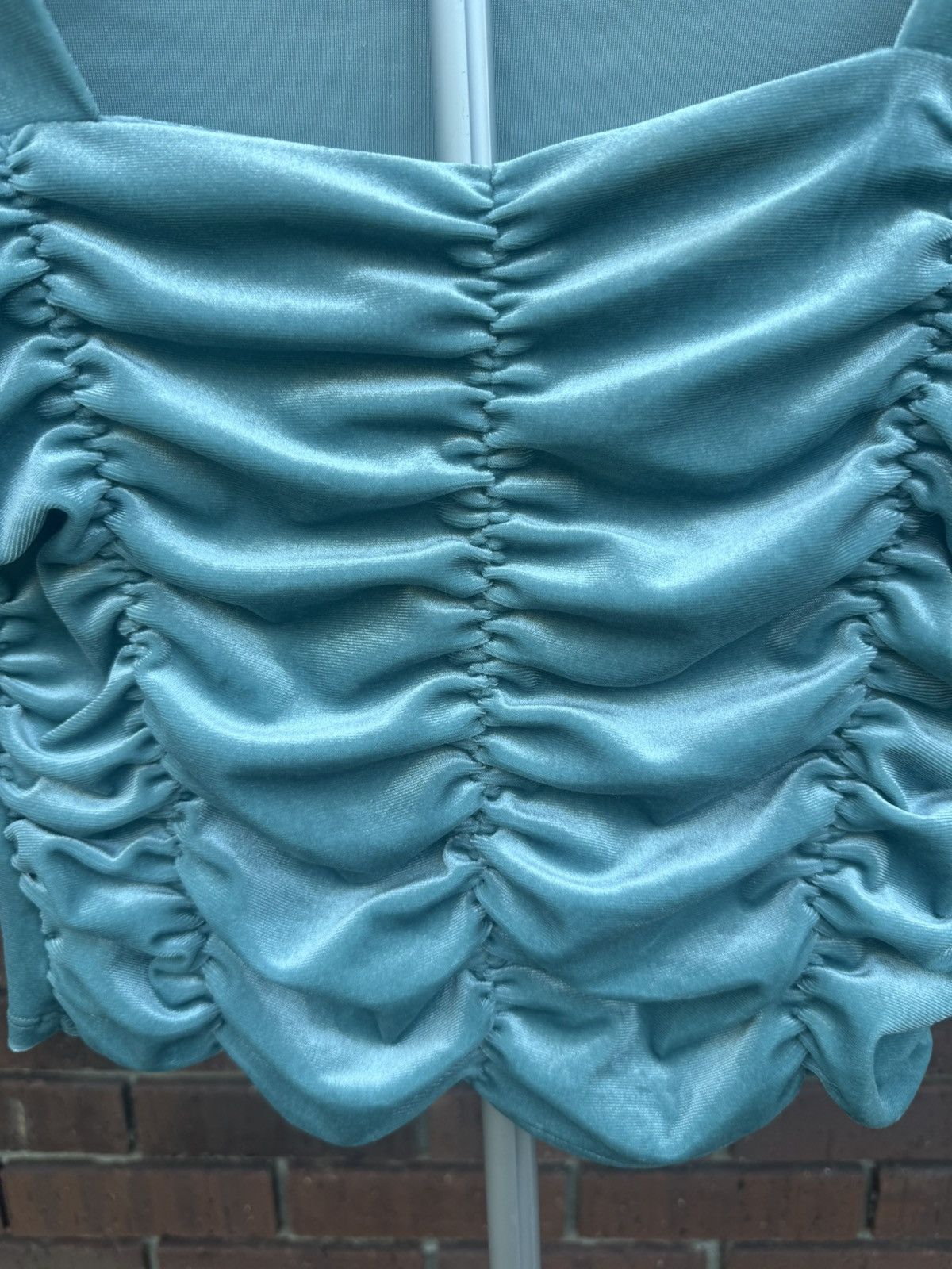 Other Love Fire Mineral Blue Womens Small Ruched Velvet Top Size S / US 4 / IT 40 - 2 Thumbnail