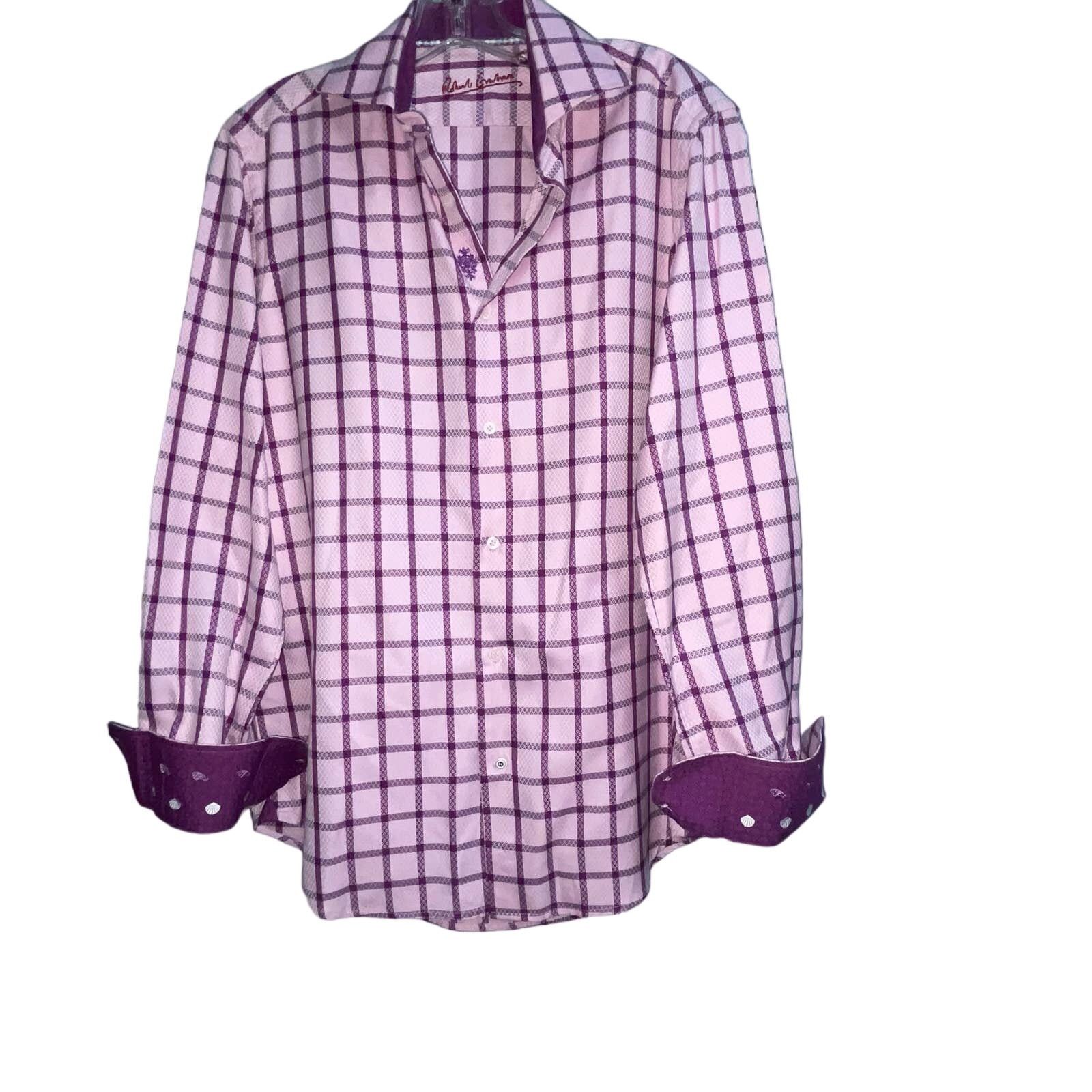 Robert Graham Robert Graham Button Down Flip Cuffs Sz Medium Purple Plaid Size US M / EU 48-50 / 2 - 1 Thumbnail