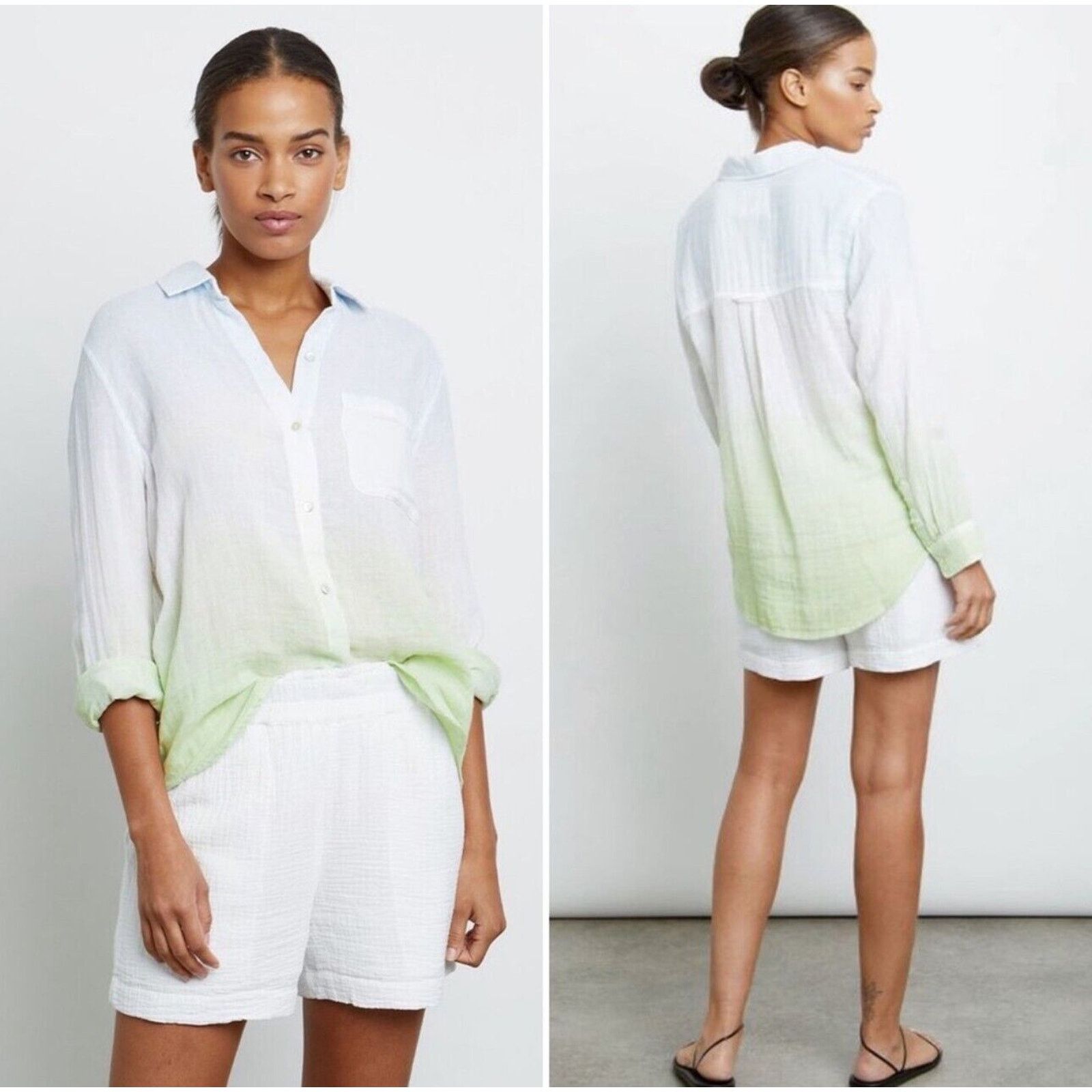 Rails Rails Ellis Blue Mint Dip Dye Button Long Sleeve Gauze Shirt Size L / US 10 / IT 46 - 1 Thumbnail