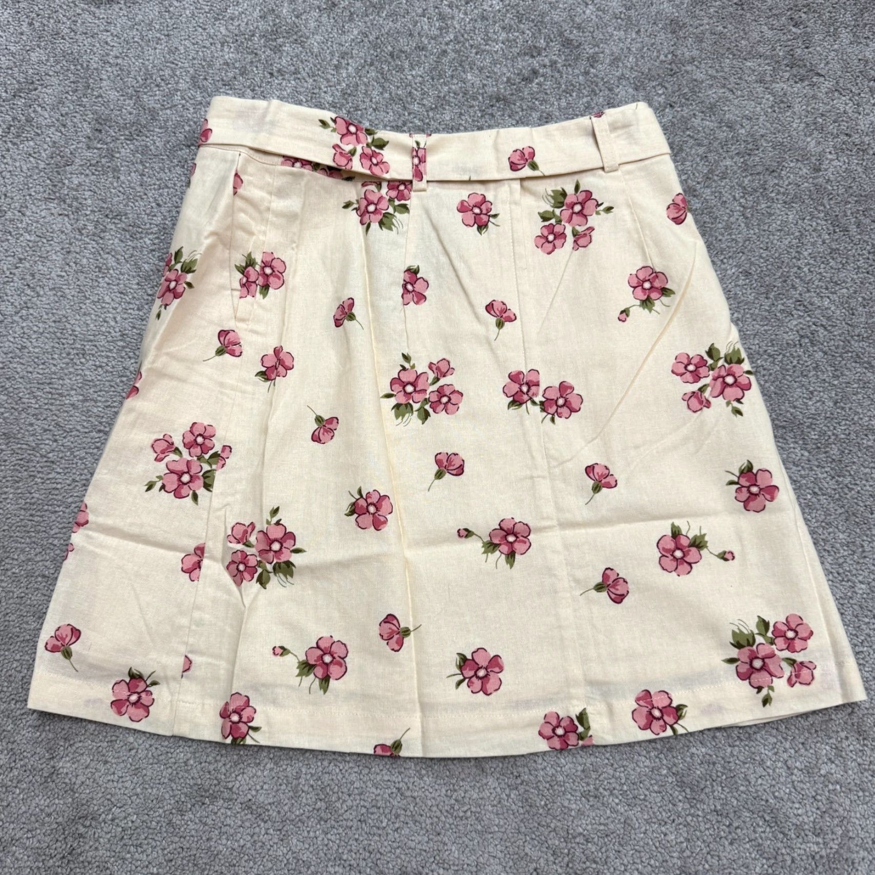 Vintage Princess Highway Floral Skirt Womens Size 6 Beige Belted A-Line Casual Summer NWT Size 28" / US 6 / IT 42 - 2 Thumbnail