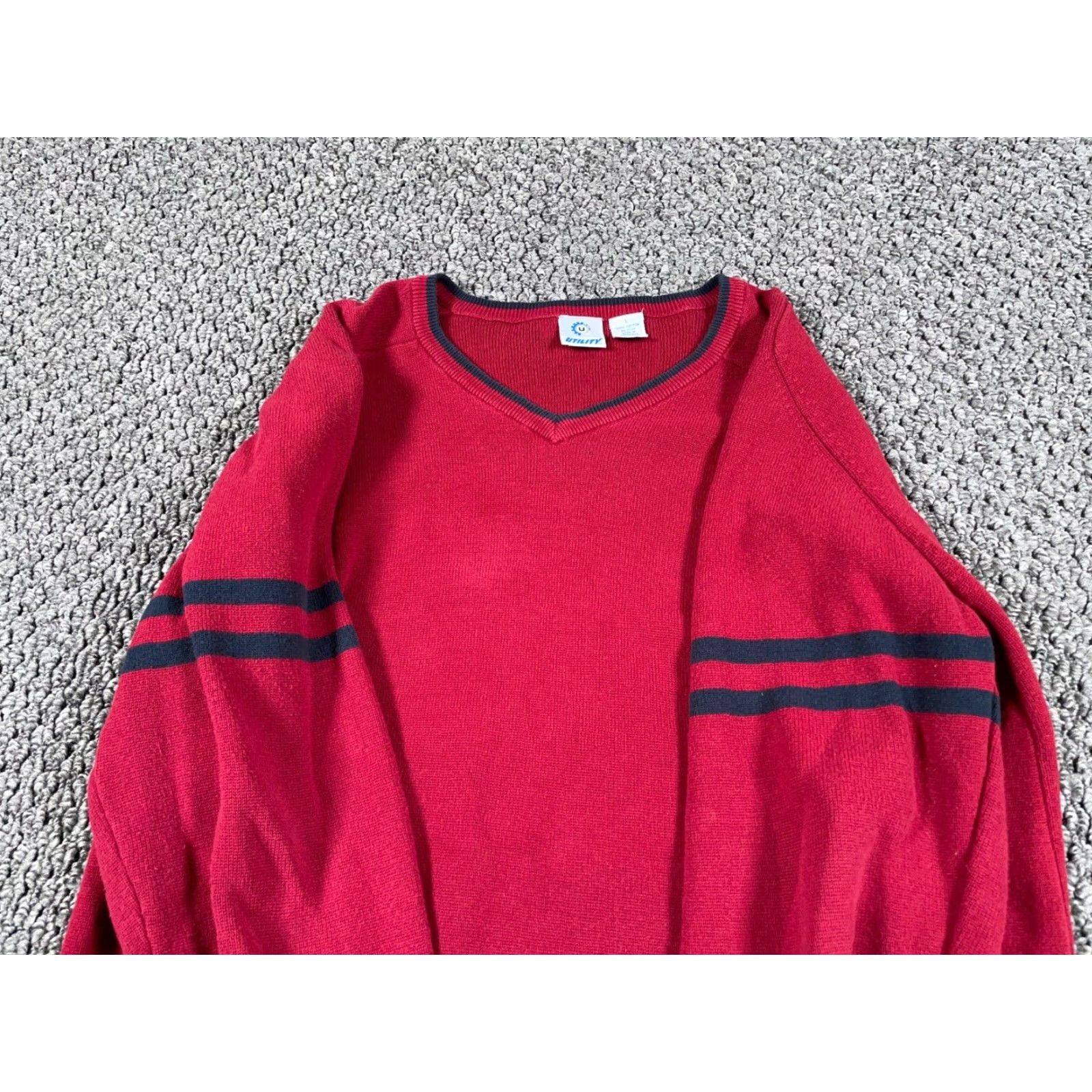 Vintage VINTAGE Utility Sweater Adult Large Red Y2K Striped Knit V-Neck Pullover Mens 90s Size US L / EU 52-54 / 3 - 5 Thumbnail