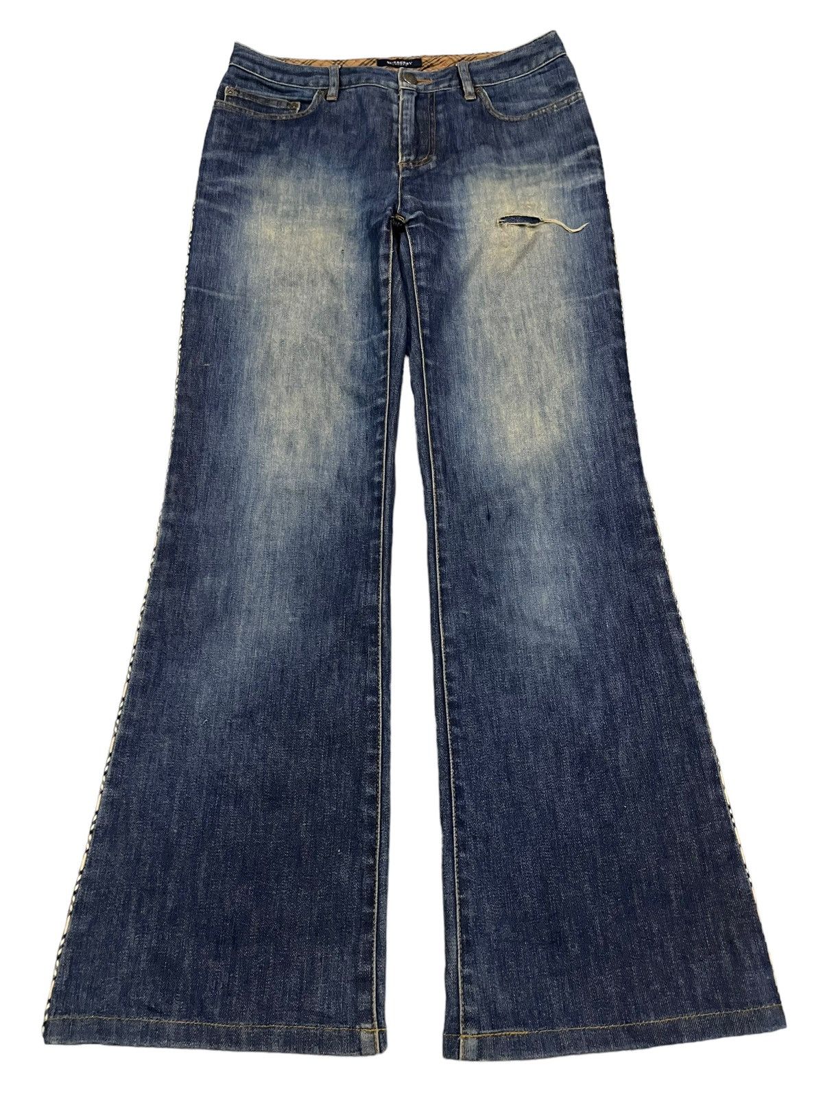 Burberry Vintage Burberry Blue Wash Style Checked Line Flare Jeans Size US 29 - 1 Thumbnail