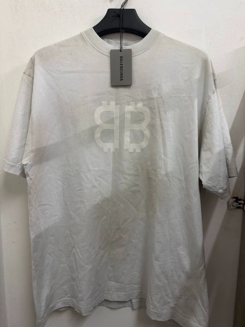Balenciaga White Bitcoin Print T-Shirt - dmc