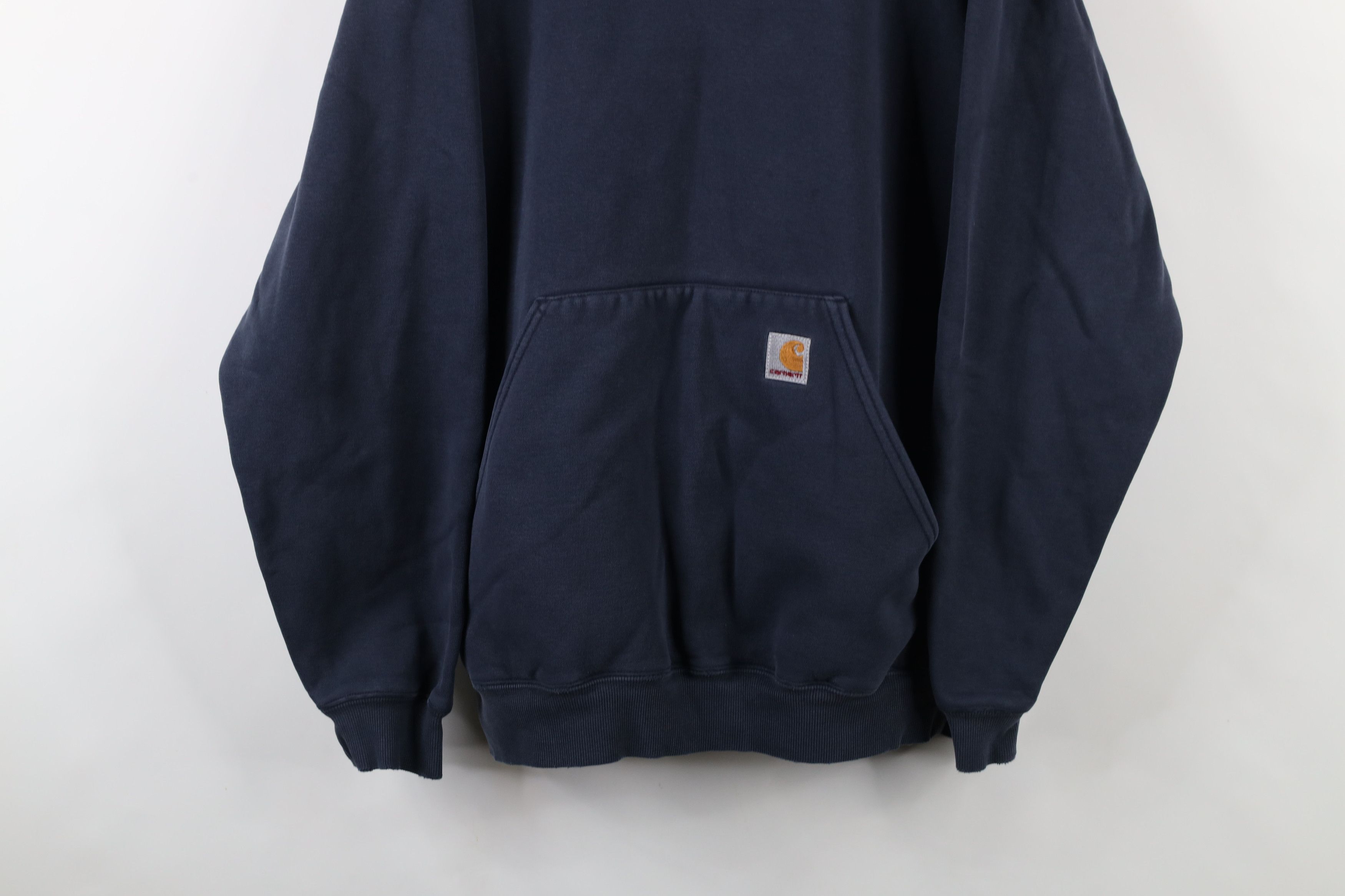 Carhartt × Vintage Vintage 90s Carhartt Spell Out Hoodie Sweatshirt Navy Blue Size US L / EU 52-54 / 3 - 3 Thumbnail