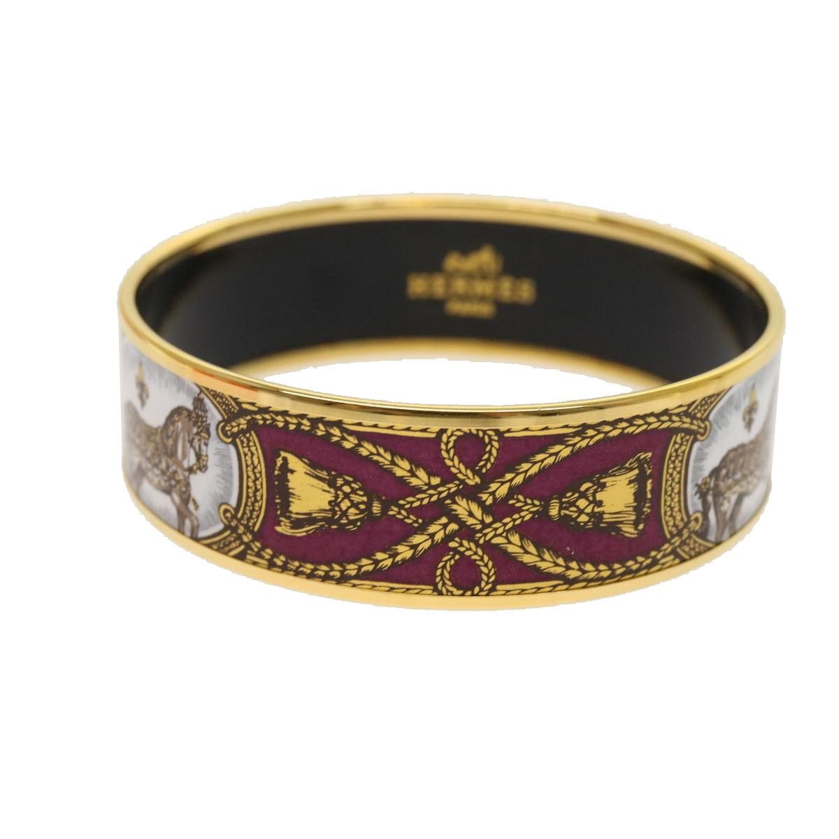 image of Hermes Emaille Gm Bangle Bracelet Metal Cloisonn Red Gold Auth Ki3953 in Red/Gold, Women's