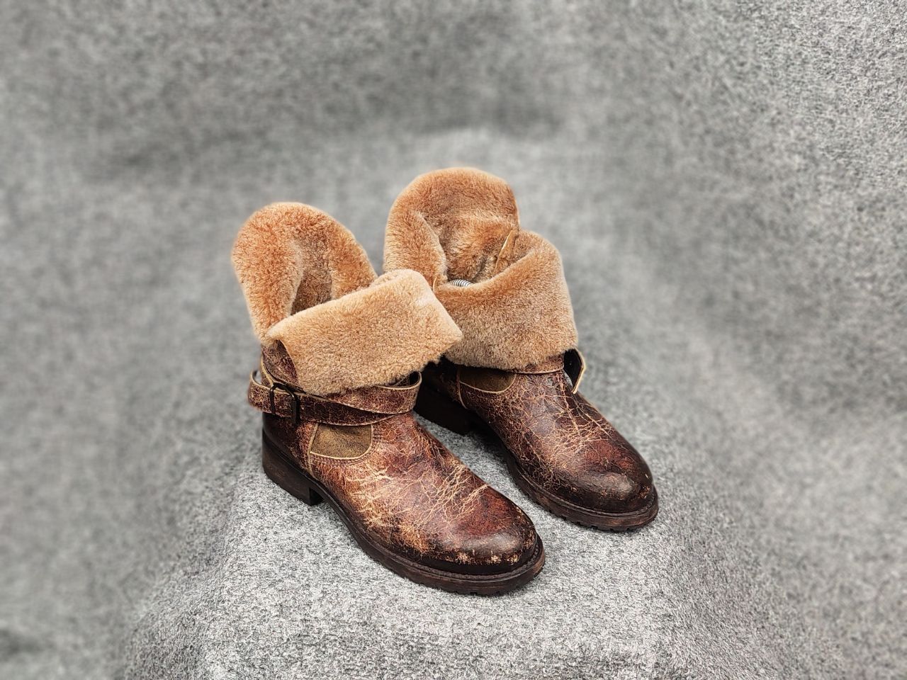 Sendra Sendra handmade design Ankle Brown Leather Womens fur boots Size US 7 / IT 37 - 6 Thumbnail