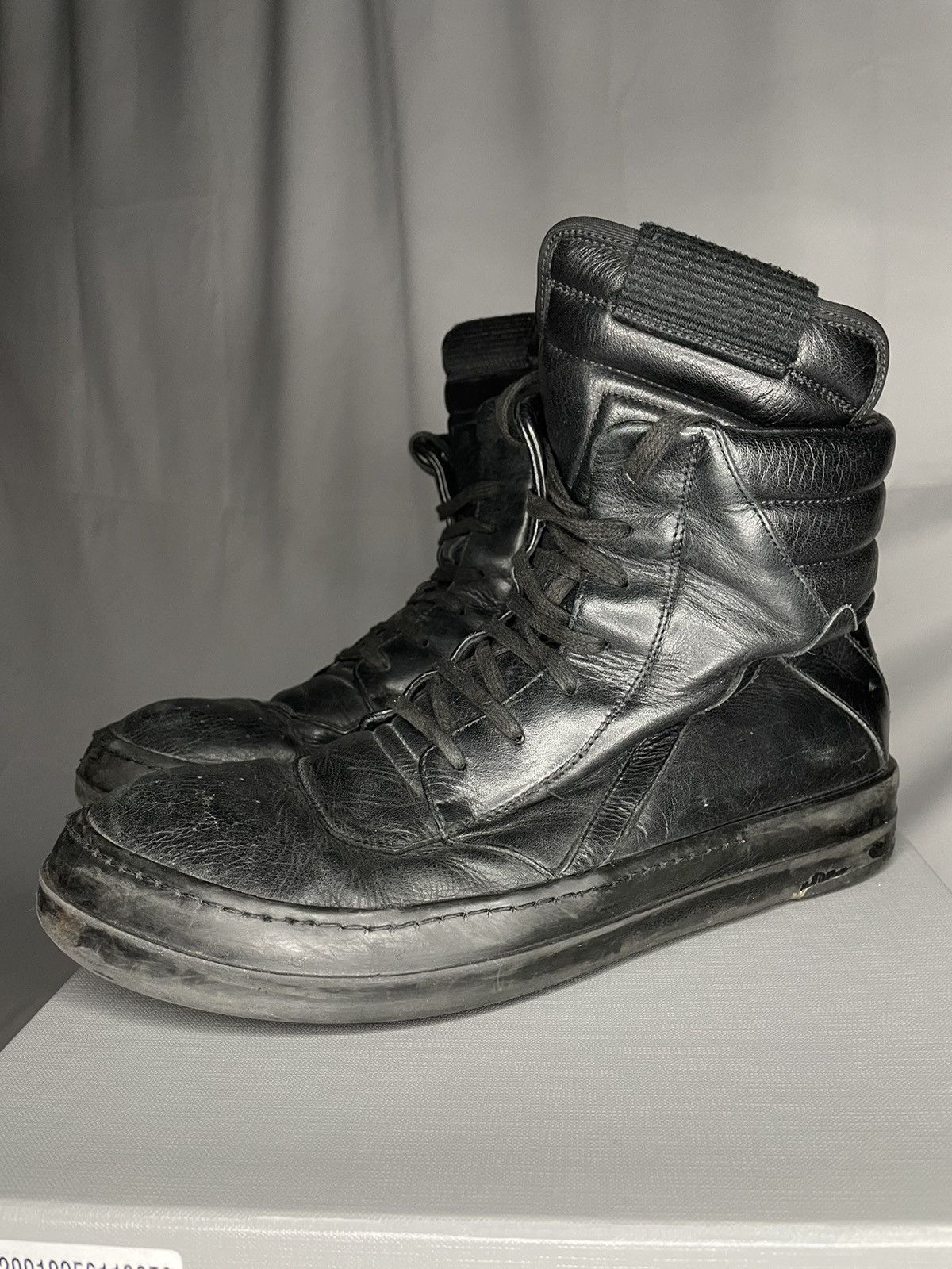 image of Rick Owens Leather Short Tongue Geobasket Shoes in Black, Men's (Size 8)