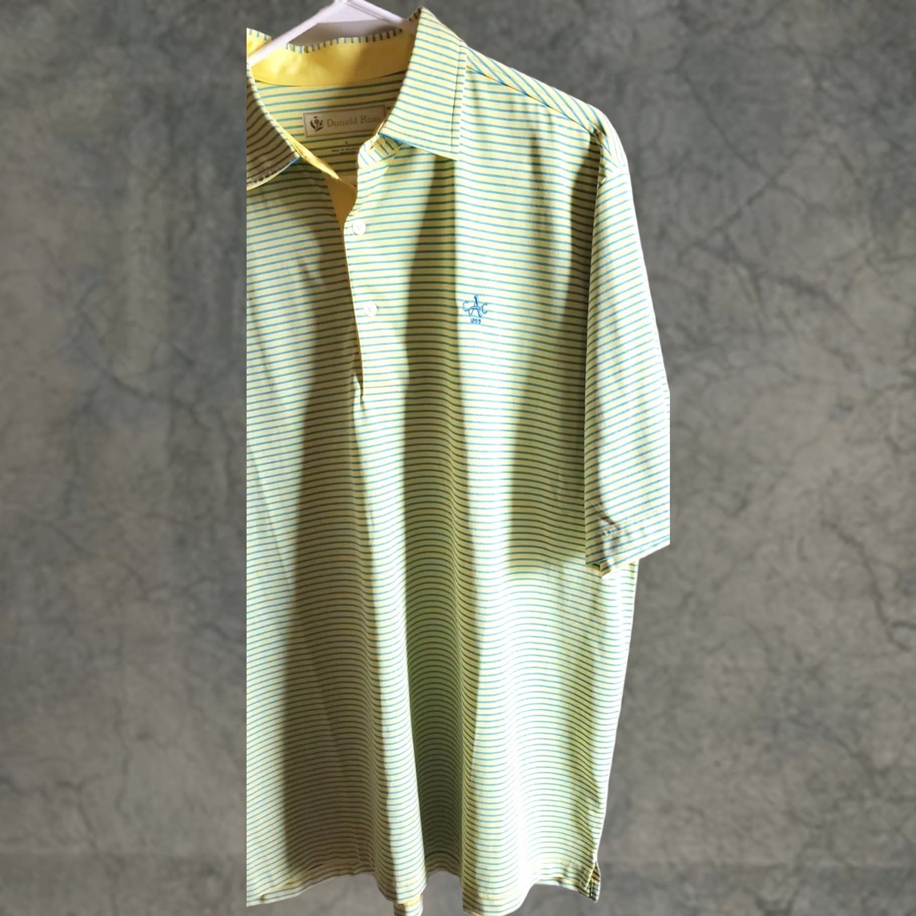Vintage Donald Ross Mens L Polo Golf Short Sleeve Shirt Neon Yellow with Blue Stripes Size US L / EU 52-54 / 3 - 1 Thumbnail