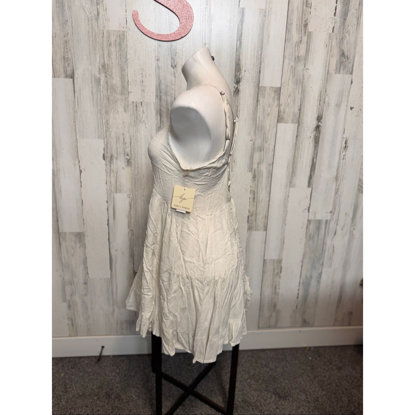 Kiwi Kiwi + Punch Queen Cream Sundress XS – Smocked Bust, Adjustable Straps, Flowy Rayon Dress Size XS / US 0-2 / IT 36-38 - 3 Thumbnail