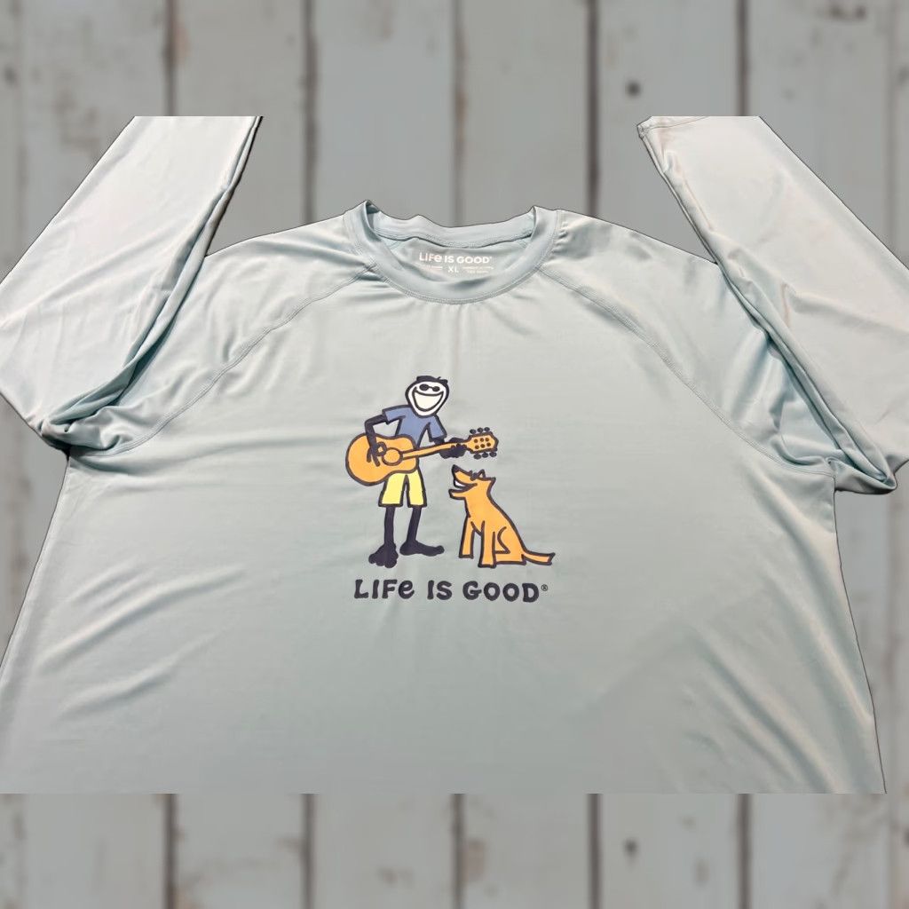 Life is Good Life is Good T-Shirt Dog Life is Good "Homemade Jam" Jake Dog Guitar Performance L/S Aqua XL Men shirts Mens T-Shirt XL Aqua Dog Theme Ready to wear Size US XL / EU 56 / 4 - 1 Thumbnail
