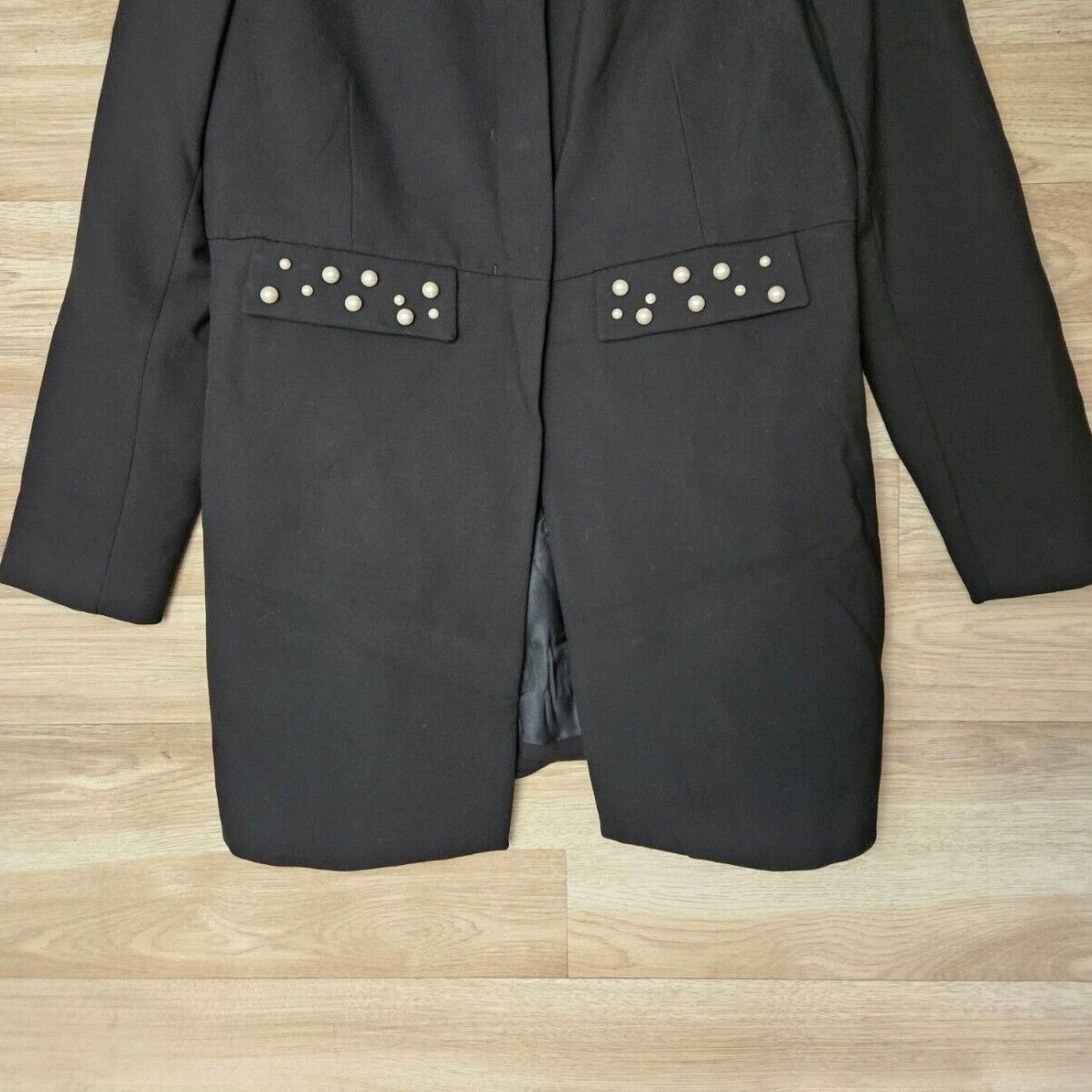 Zara Zara Pearl Embellished Black Coat Womens Large Size L / US 10 / IT 46 - 4 Thumbnail