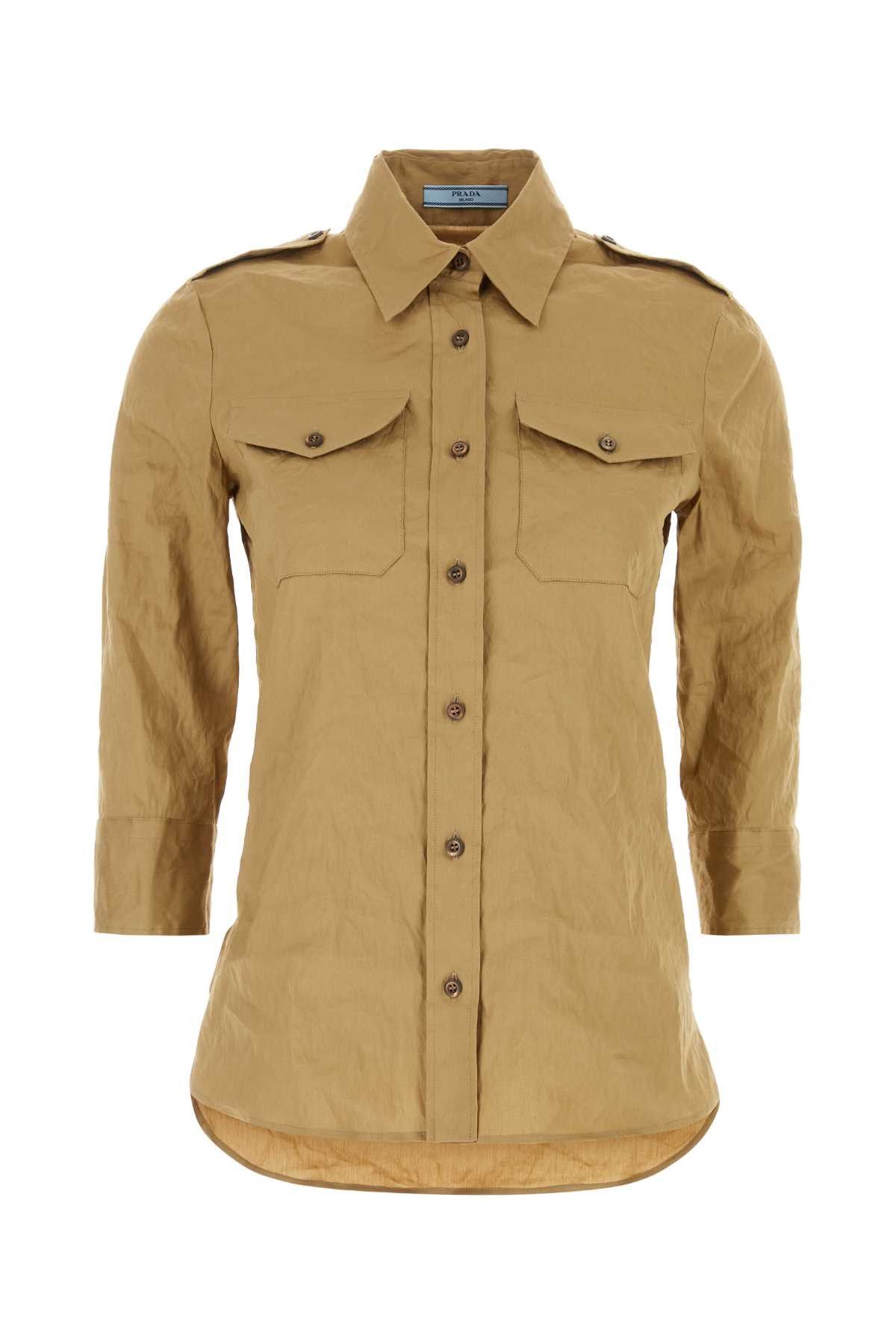Prada Camel Stretch Poplin Shirt Size S / US 4 / IT 40 - 1 Thumbnail