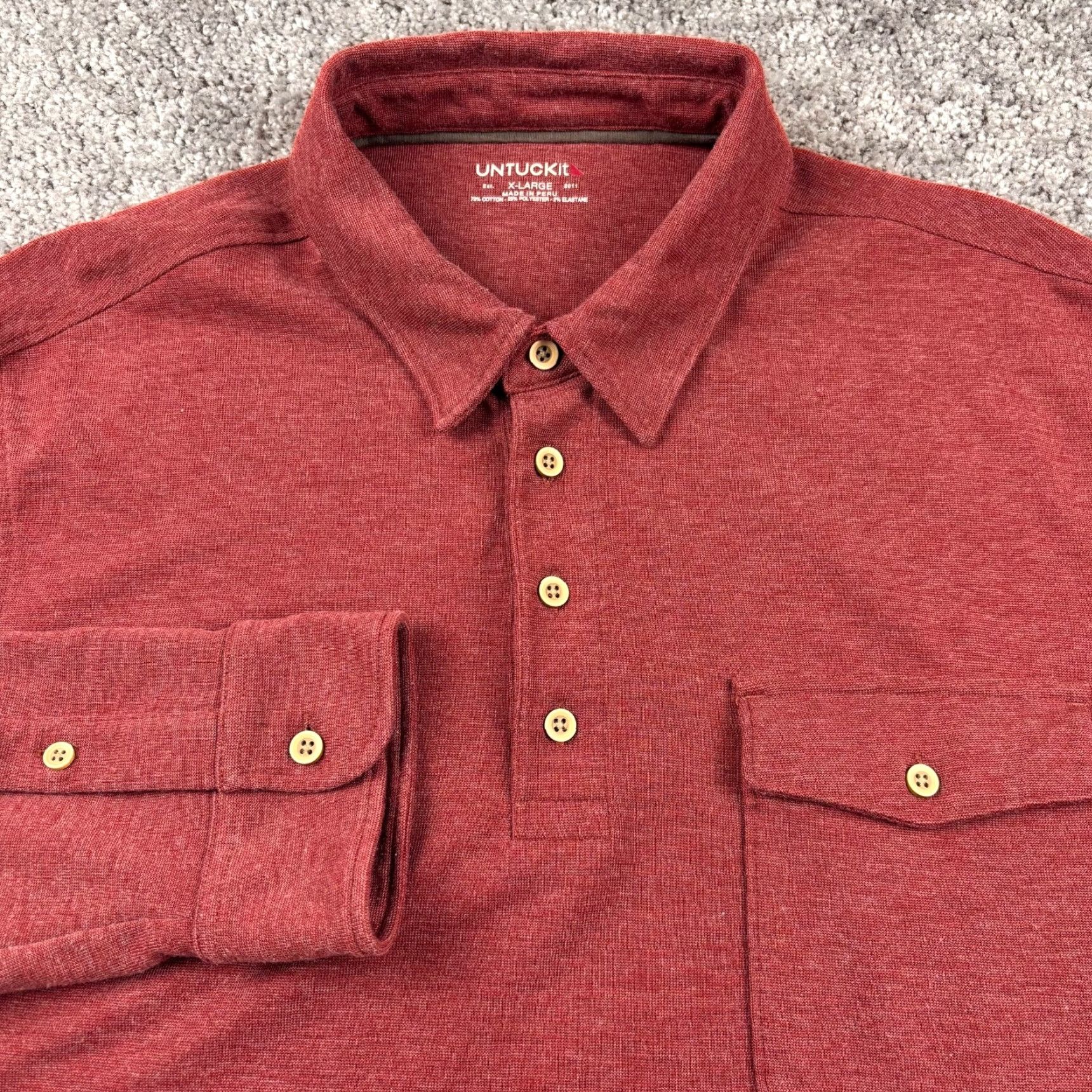 UNTUCKit UNTUCKit Polo Shirt Men XL Long Sleeve Red Brick Stretch Cotton Blend Pocket Size US XL / EU 56 / 4 - 2 Thumbnail