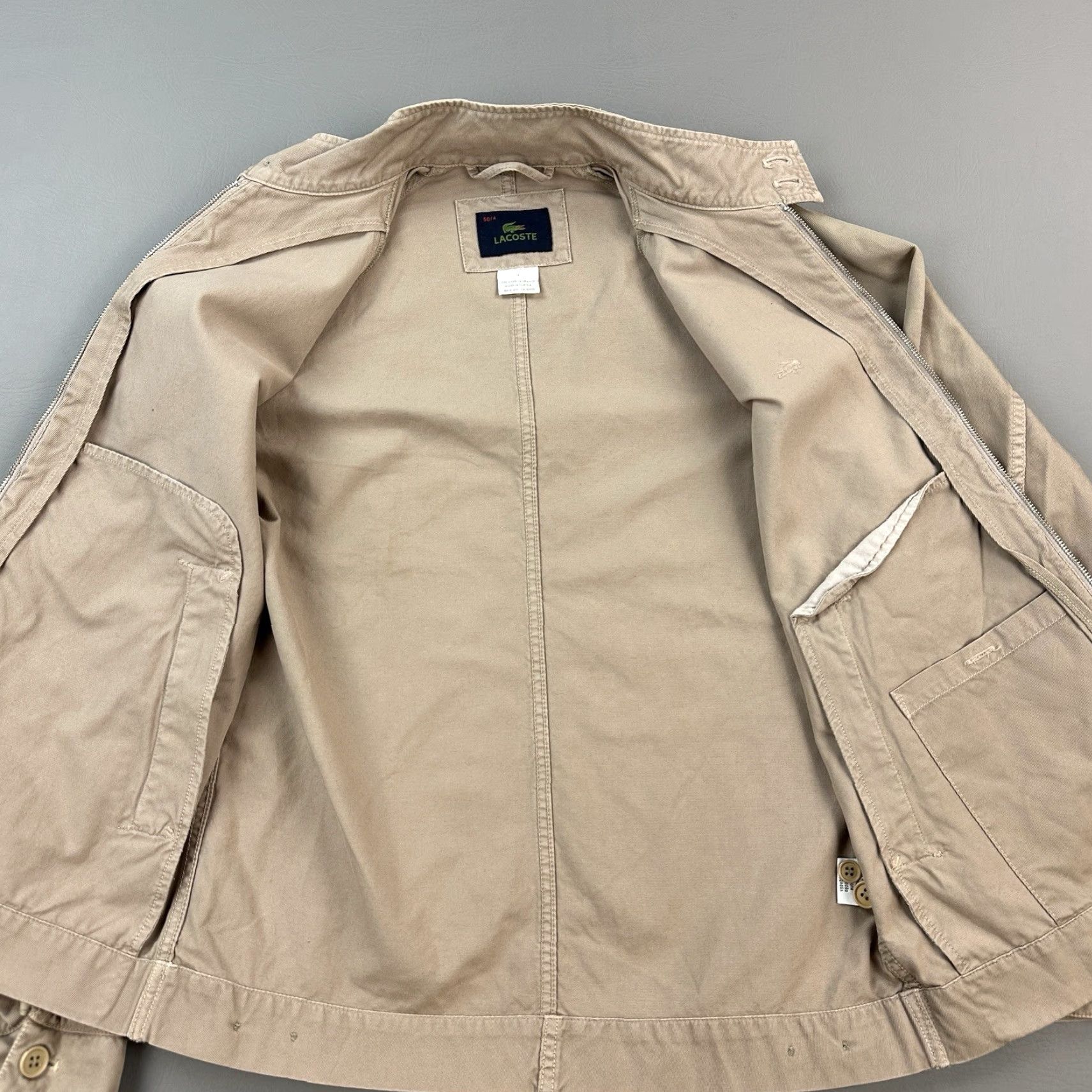 Lacoste VINTAGE Lacoste Jacket Mens L Beige Full Zip Bomber Casual 90s Classic Outdoor Retro Sports Pockets Embroidered Logo Zipper Stand-Up Collar Men Size US L / EU 52-54 / 3 - 6 Thumbnail