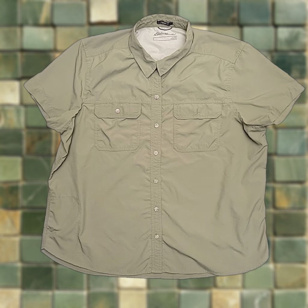 Eddie Bauer Eddie Bauer Shirt Women XL Green Vented Nylon Fishing Hiking Gorp Core Outdoors Button-Up Short Sleeve Casual Outdoor Nature UV Protection Pockets Size XL / US 12-14 / IT 48-50 - 1 Thumbnail