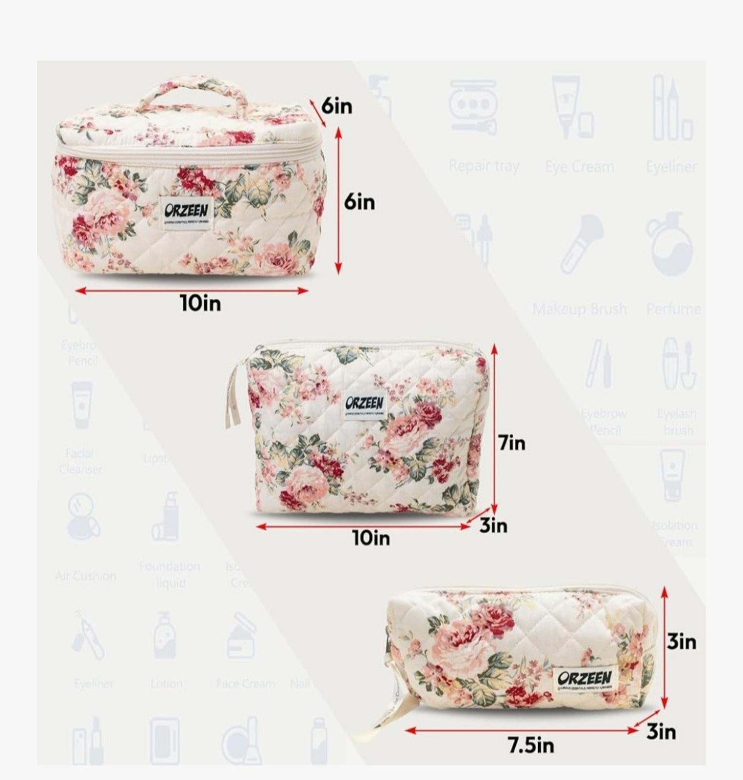 Other 3 Pack Floral Makeup Cosmetic Bags for Women - Multisize Size ONE SIZE - 2 Thumbnail