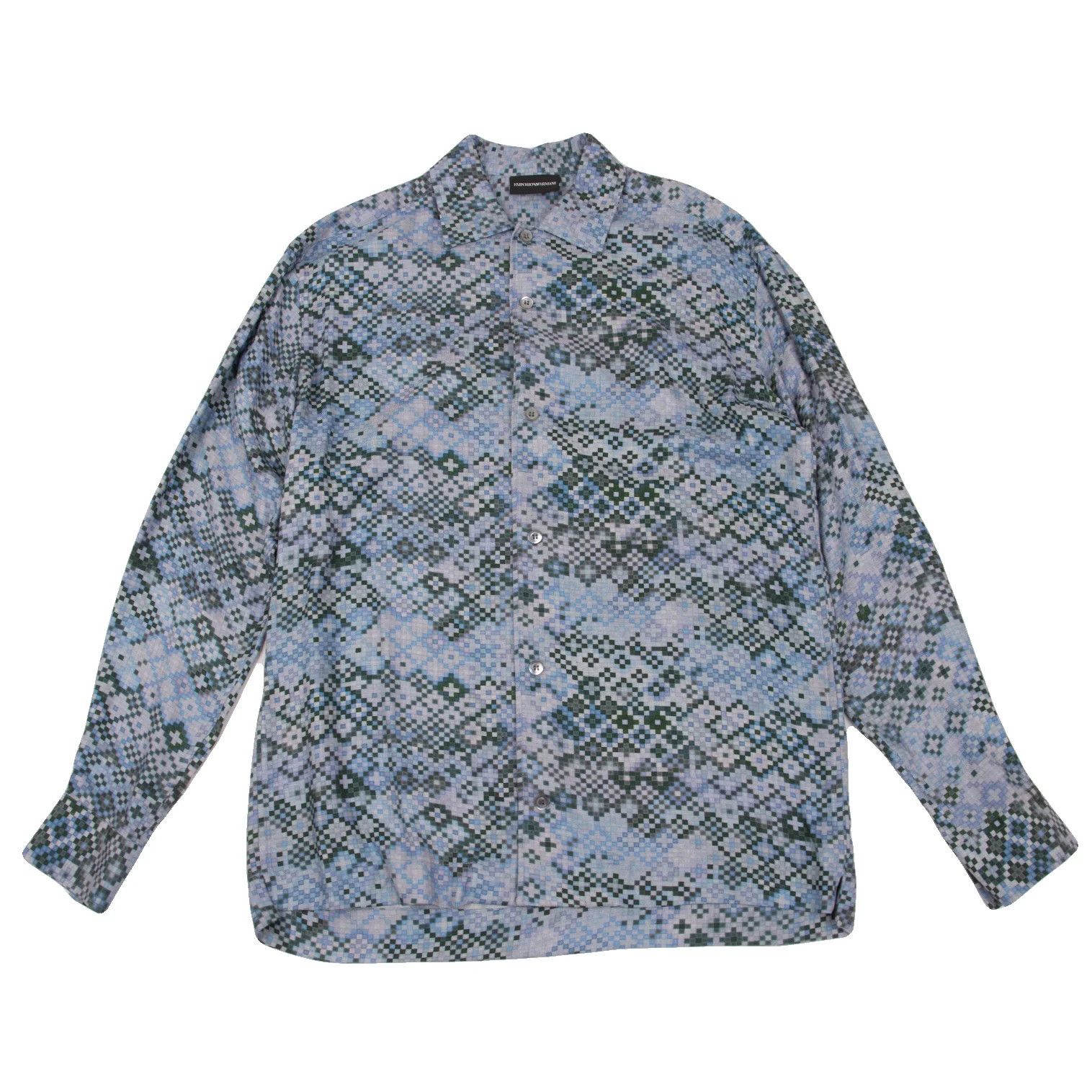 Emporio Armani Mosaic Print Rayon Shirt in Light Blue and Dark Green Size US XS / EU 42 / 0 - 1 Thumbnail