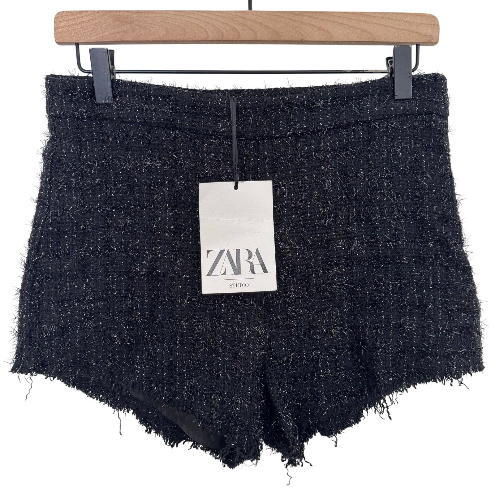 Zara Zara Studio Black Tweed Sparkle High Waisted Shorts Medium Size 30" / US 8 / IT 44 - 1 Thumbnail
