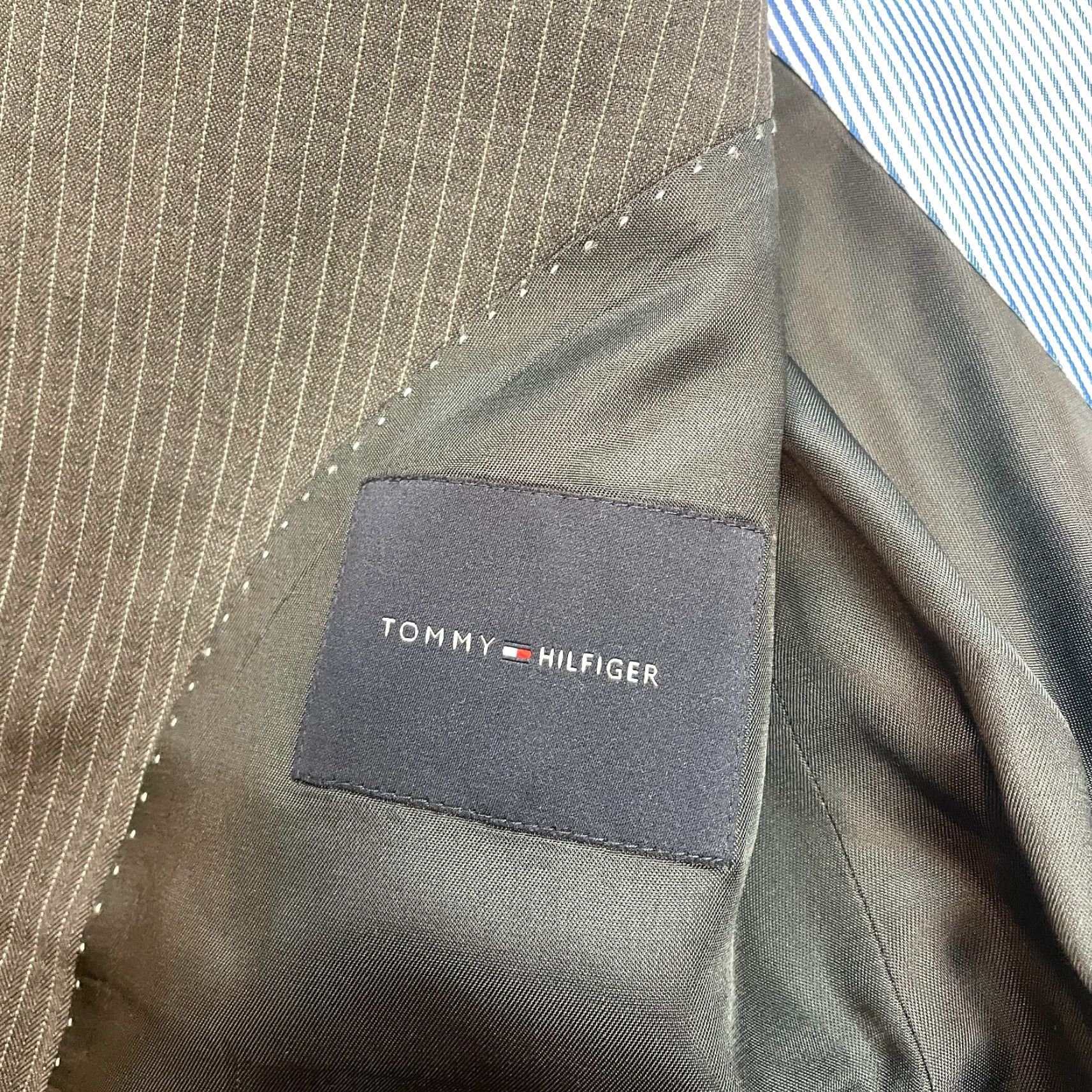 Tommy Hilfiger Tommy Hilfiger Blazer Jacket Mens 44 Blue Striped Wool Double Vented Two Button Regular Notch Size 44R - 5 Thumbnail