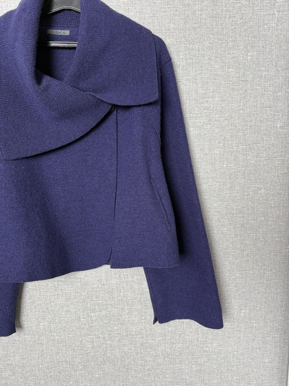 OSKA Oska Boiled Wool Jacket Shawl Collar Deep Navy Cropped Coat Size M / US 6-8 / IT 42-44 - 4 Thumbnail
