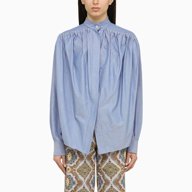 image of Etro Light Blue Cotton Blouse With Ruffled Pattern, Women's (Size Medium)