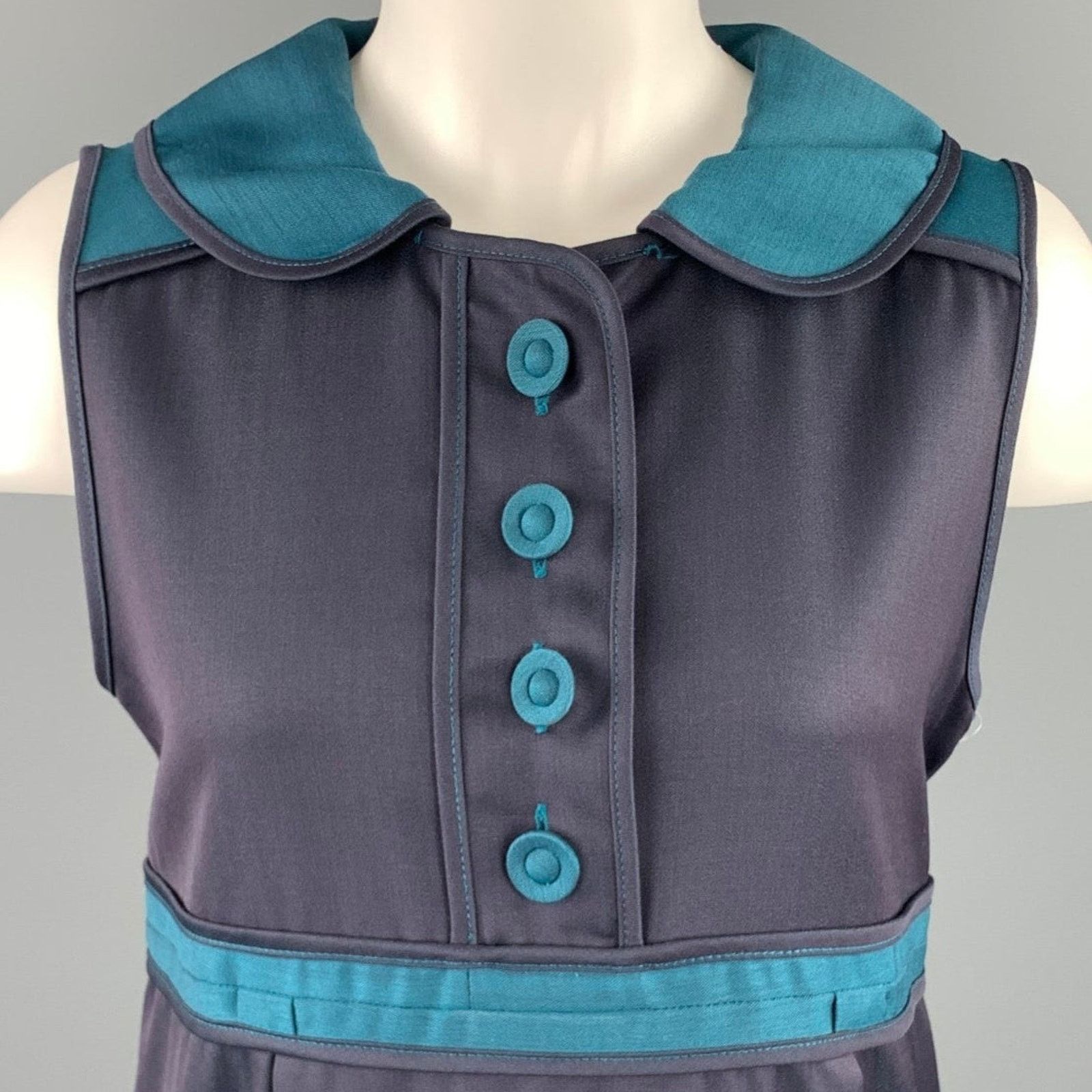 Marc by Marc Jacobs Size 6 Navy Teal Wool Corduroy Pleated Dress Size M / US 6-8 / IT 42-44 - 2 Thumbnail