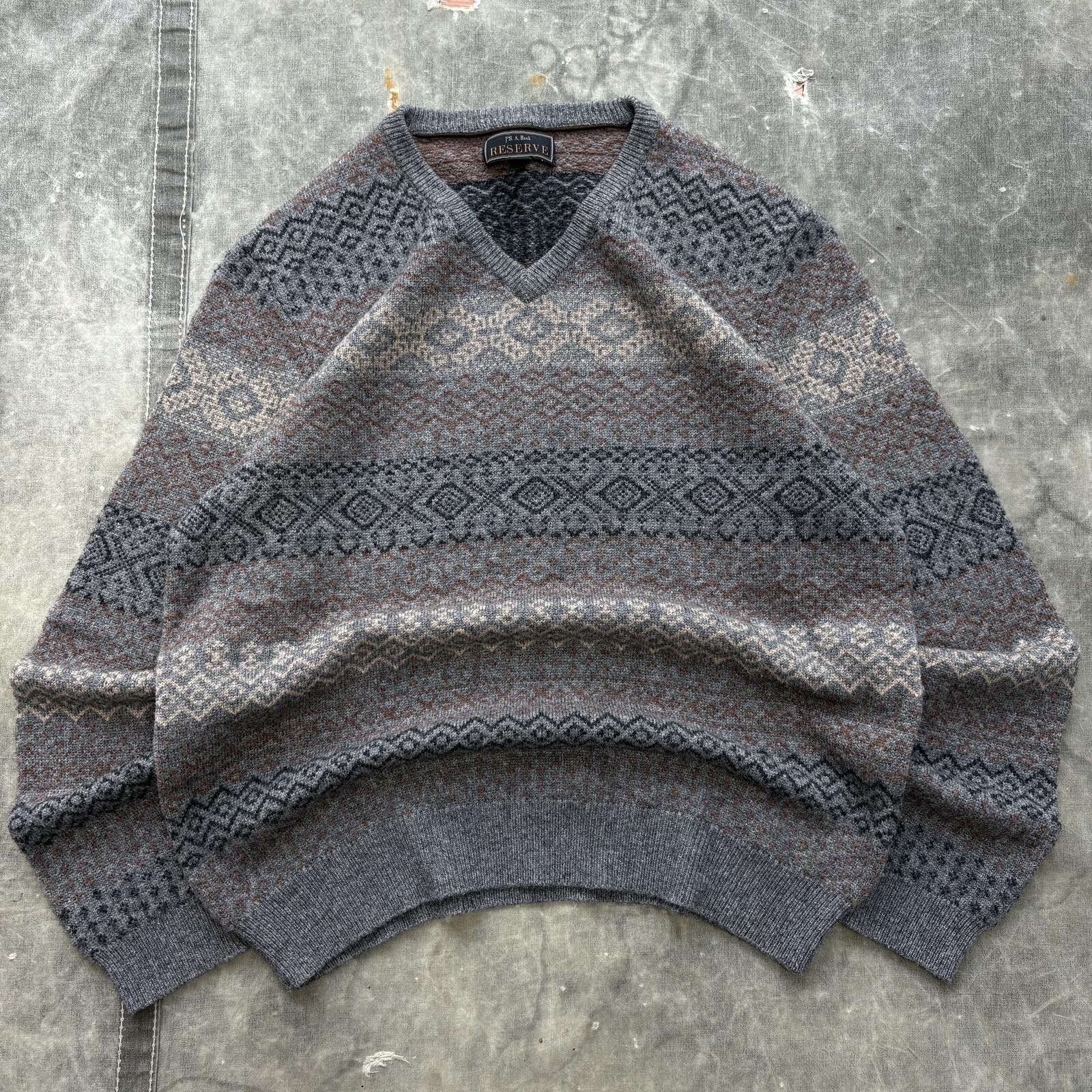 Jos. A. Bank Vintage Y2K Wool Fair Isle Unique Knit Preppy Grunge Sweater Size US XL / EU 56 / 4 - 1 Thumbnail