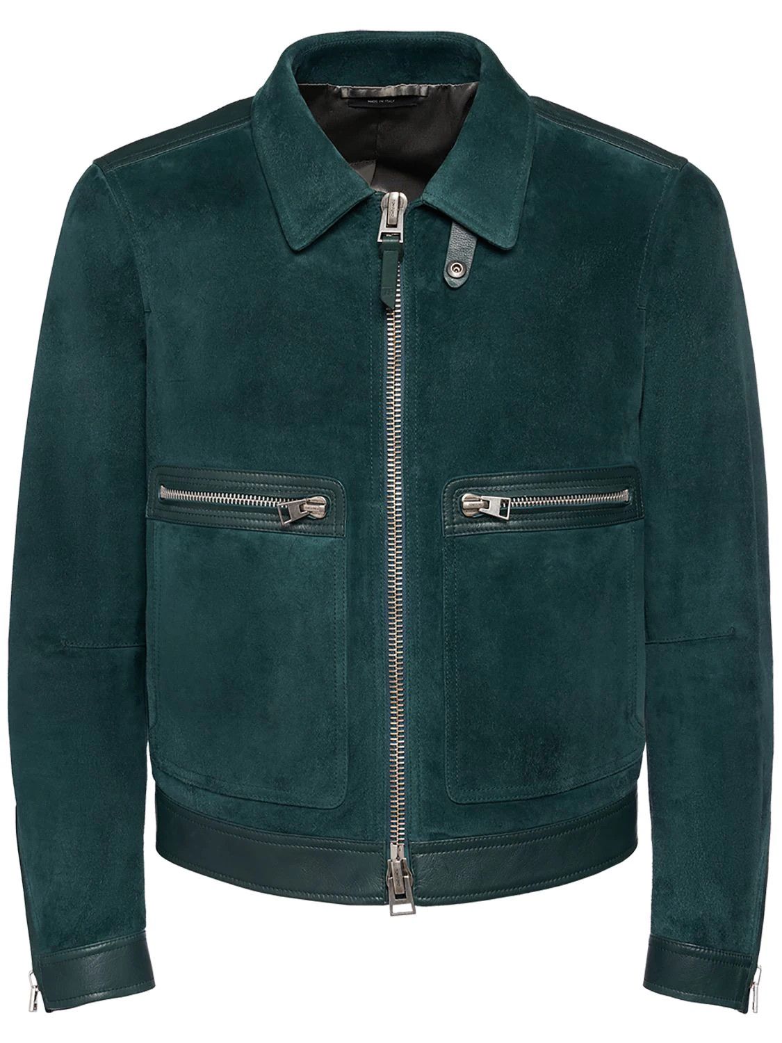 image of Tom Ford O1W1Db10124 Brushed Suede Blouson Jacket In Dark Teal, Men's (Size Medium)