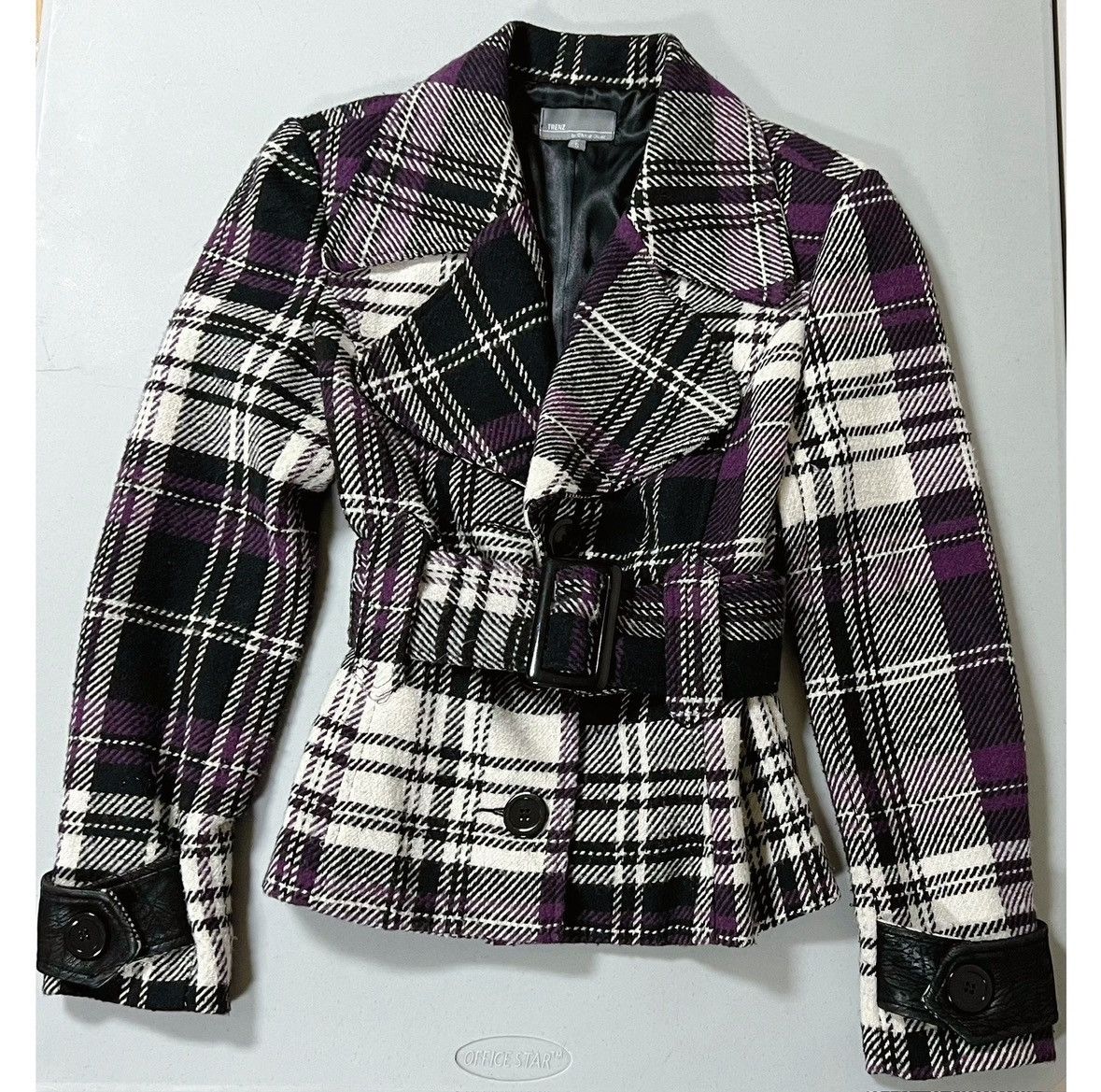 Trendt Vision Purple Plaid Belted Collared Winter Jacket Coat Size S 💜🖤 Size S / US 4 / IT 40 - 2 Thumbnail