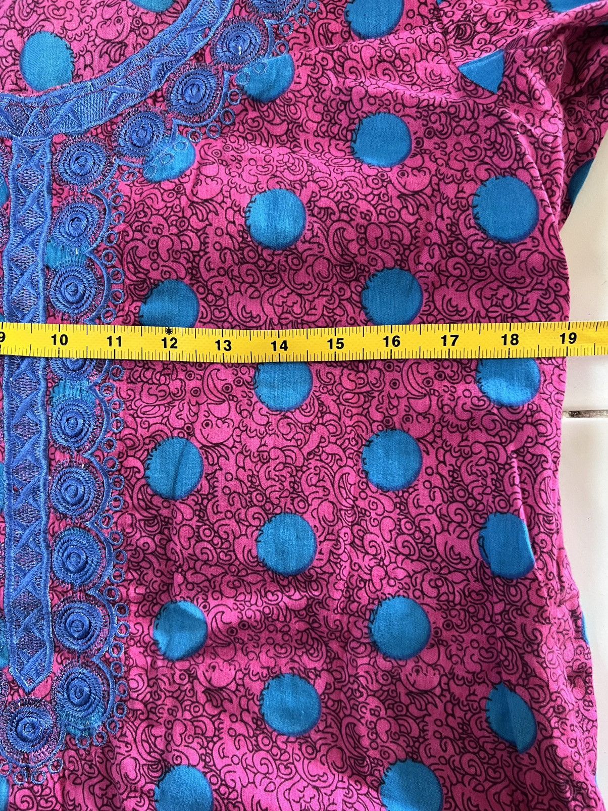 Other Vintage Jalabiya Embroidered Polka Dot Long Dres (Pink:Blue) Size M / US 6-8 / IT 42-44 - 4 Thumbnail