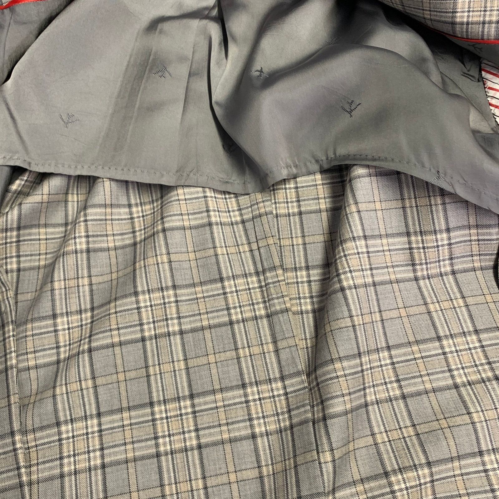 Isaia ISAIA 44 Long Grey Taupe Plaid Wool Notch Lapel Sport Coat Size 44R - 6 Thumbnail